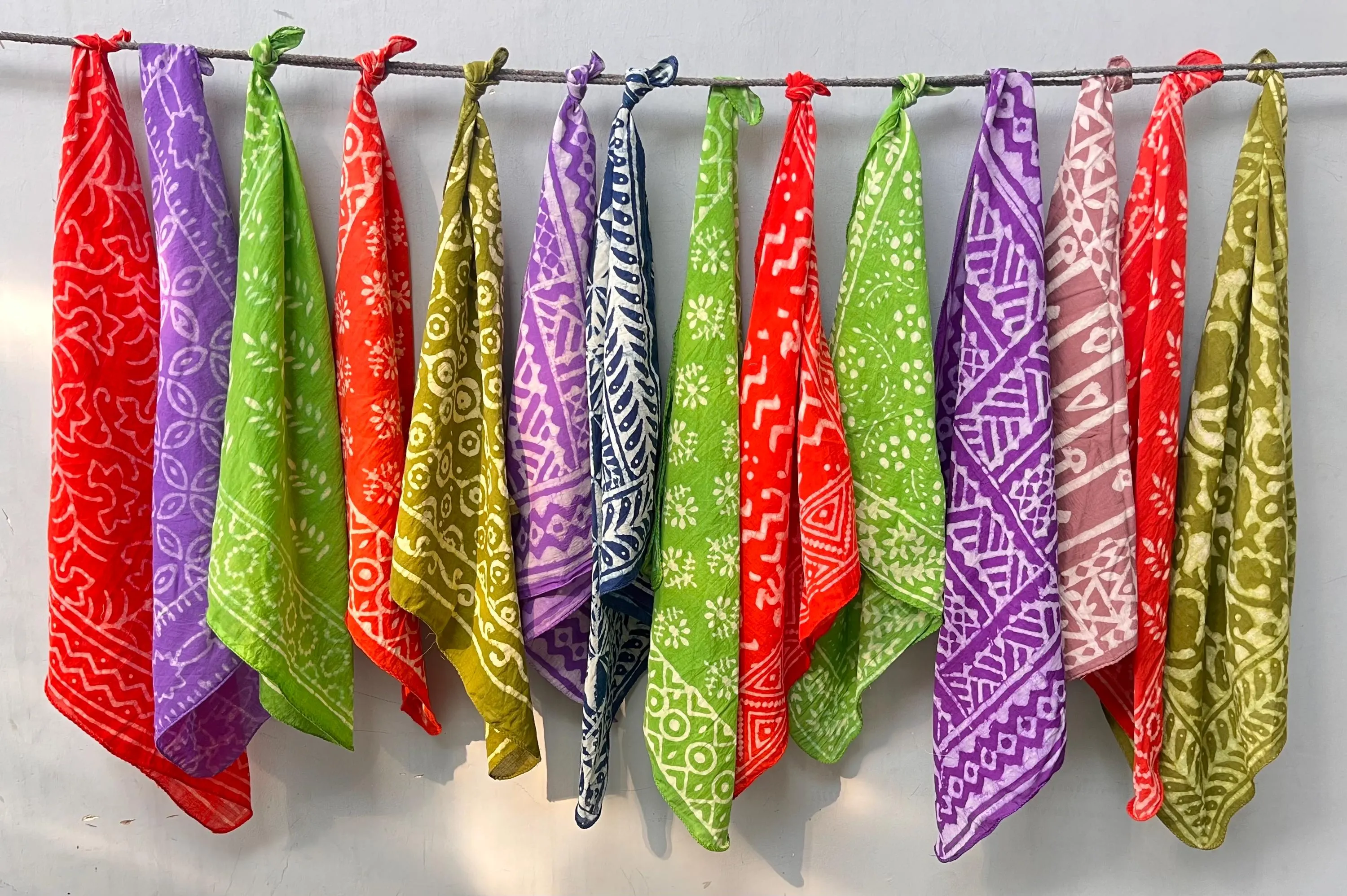 Set of 14 Hand Block Print Bandanas, Organic Cotton Neckties