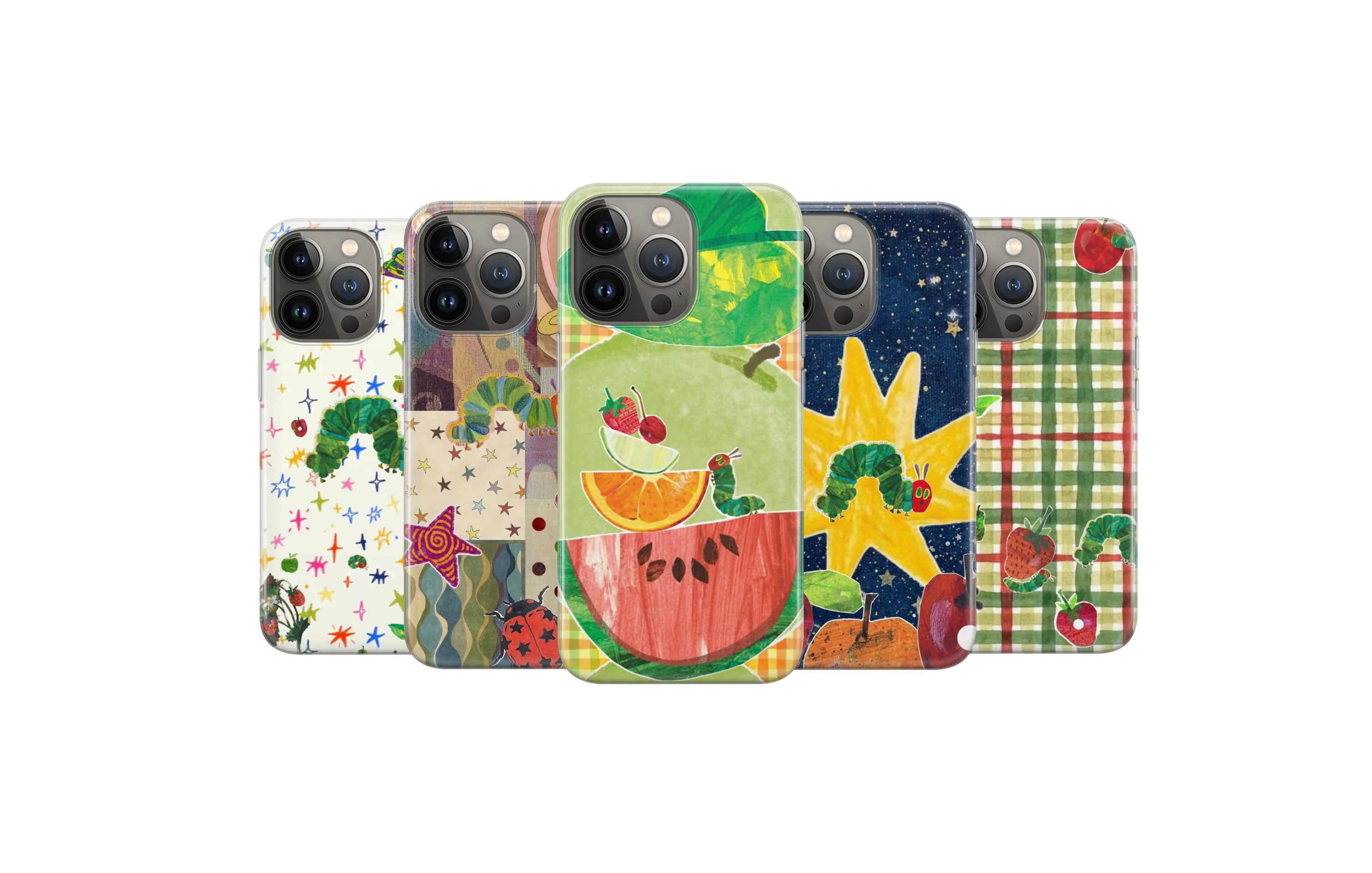 Fruit Caterpillar Phone Case Cute Patchwork Cover for iPhone 18 Pro Max 17 16 15 14 13 12 11 X 8 7 6 Samsung S26 Ultra S25 S24 S23 S22 S21