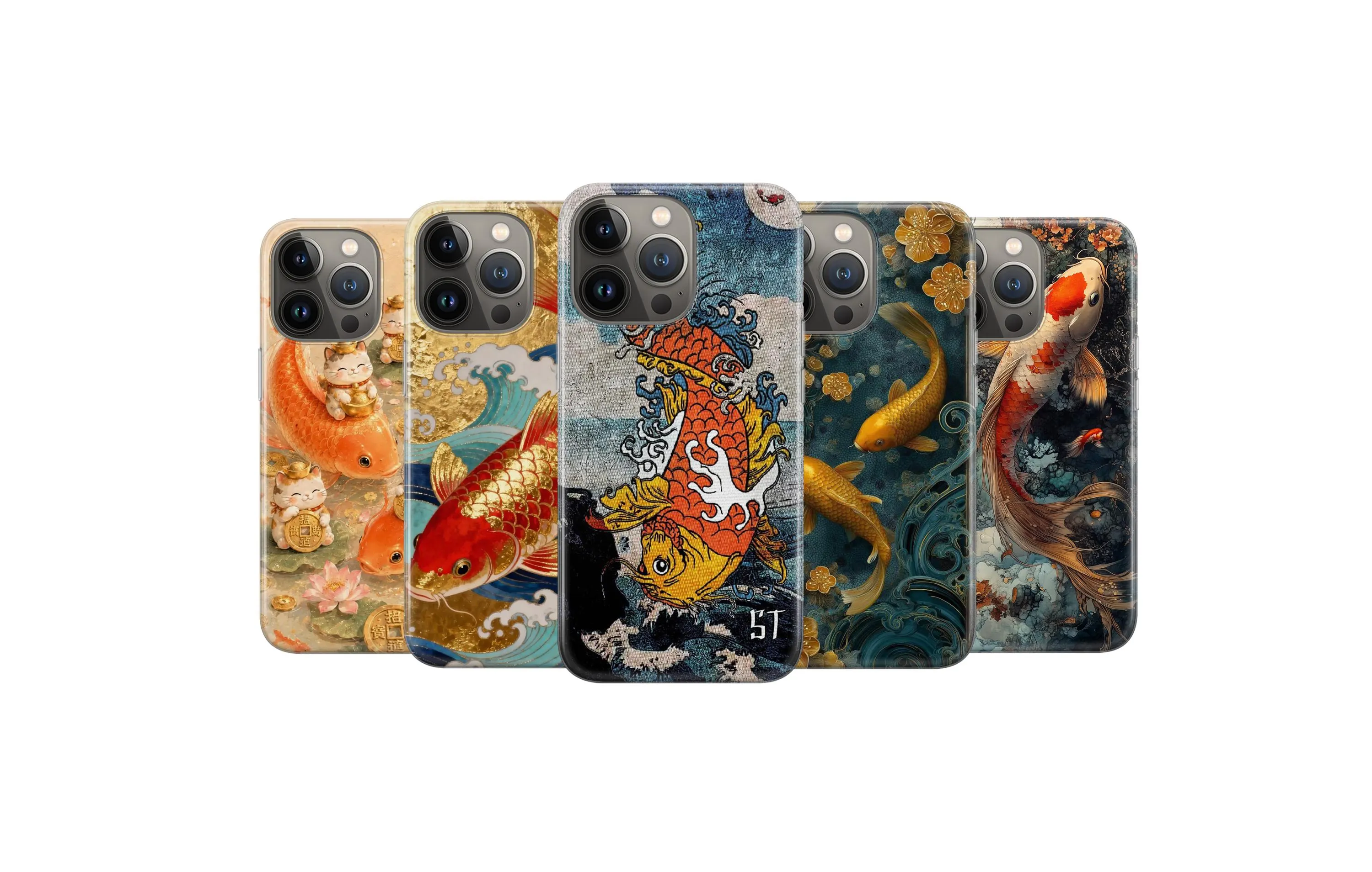 Japanese Koi Fish Phone Case Traditional Wave Art Cover for iPhone 18 Pro Max 17 16 15 14 13 12 11 X 8 7 6 Samsung S26 Ultra S25 S24 S23 S22