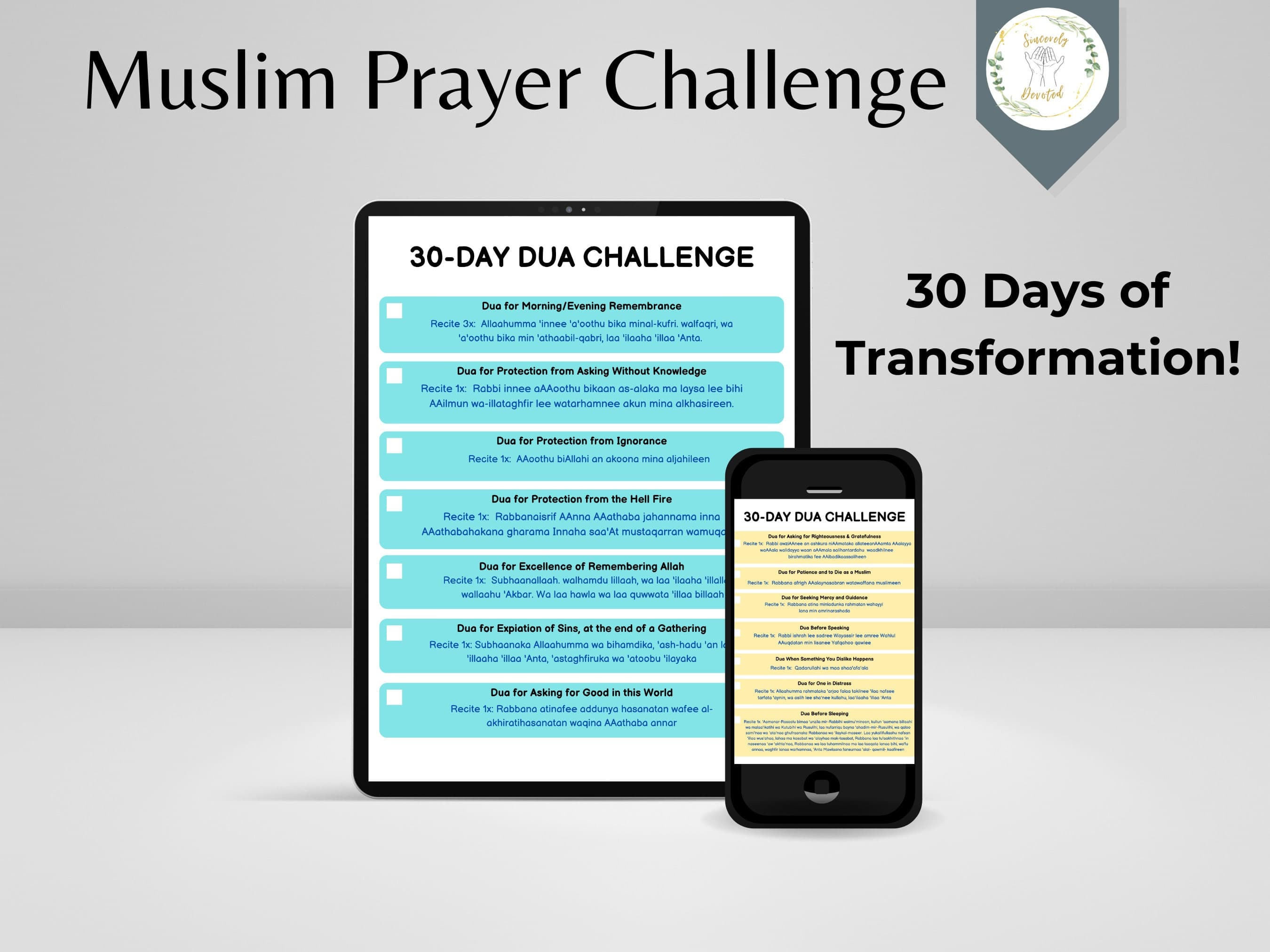 30-Day Dua & Quran Challenge: Muslim Prayer Printable (Digital Download)