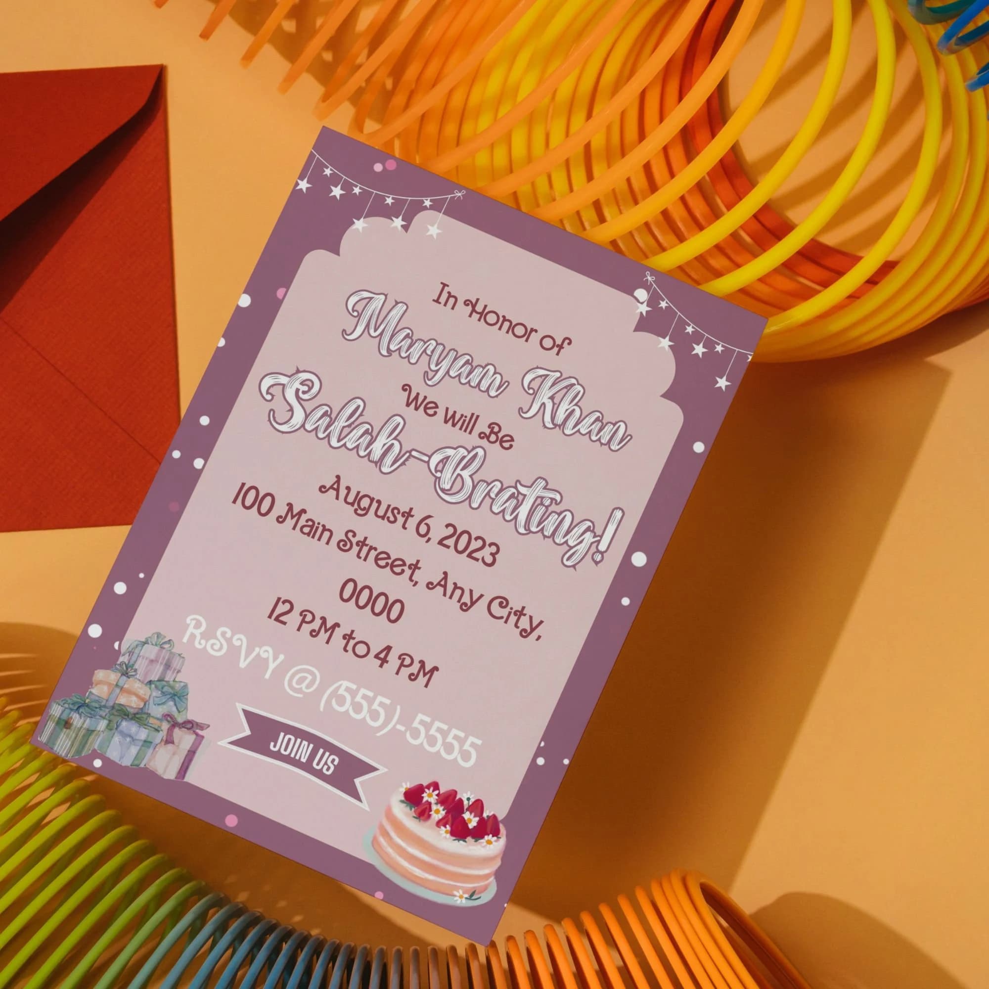 muslim invitation for 7 year old prayer party