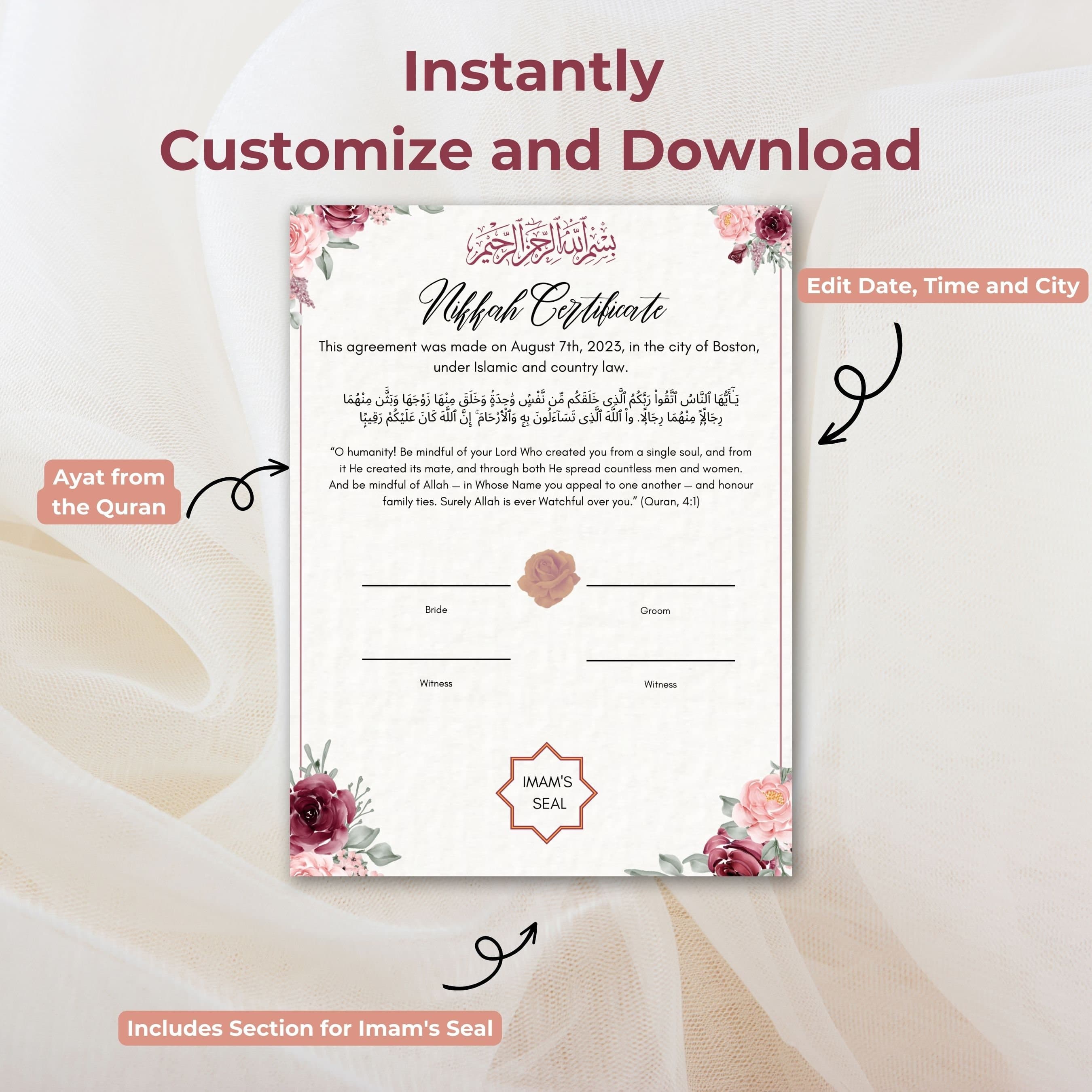 Editable Nikkah Certificate: Islamic Wedding Contract (Digital Download) - image 3