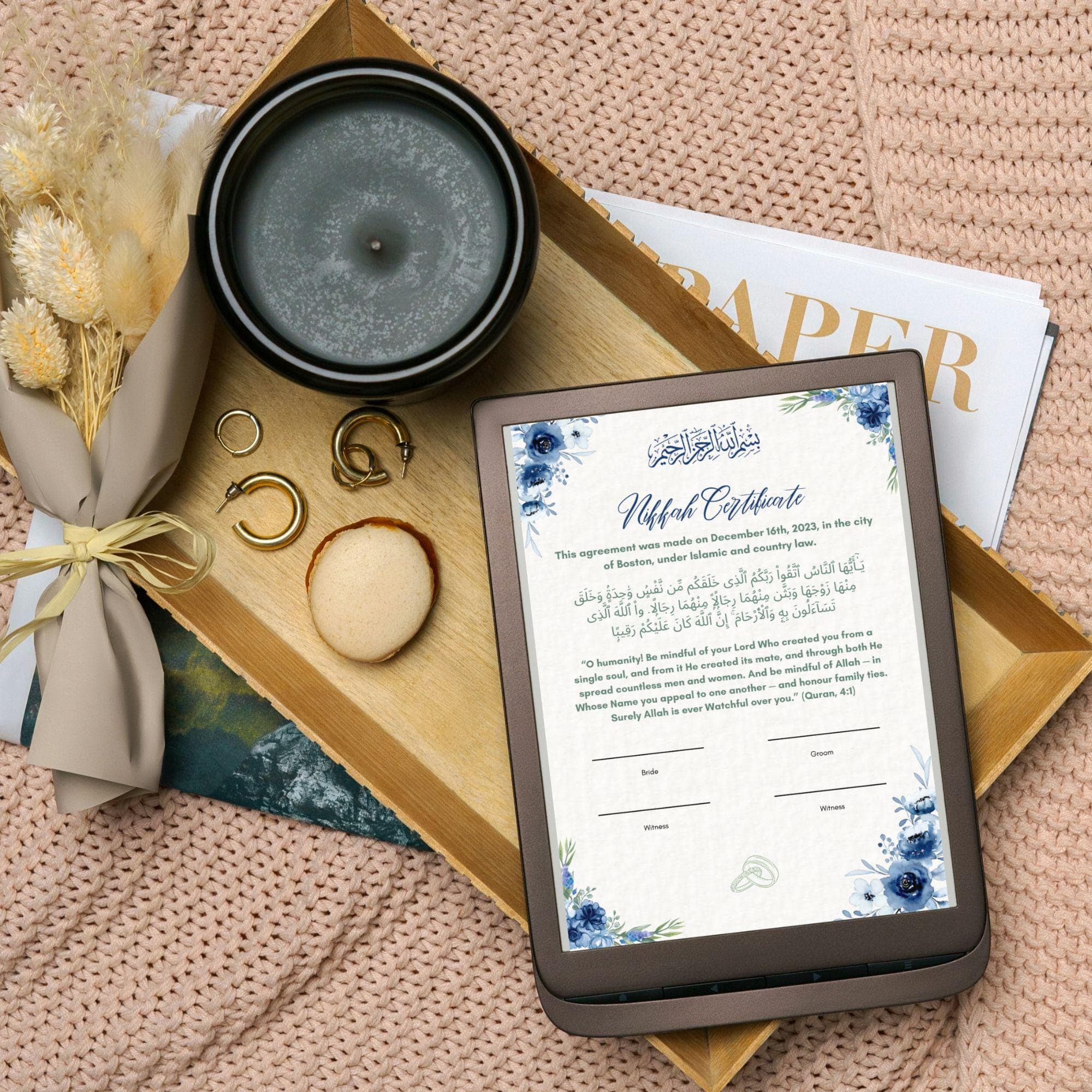Elegant Muslim Nikkah Certificate: Blue Floral Islamic Wedding (Digital Download) - image 4