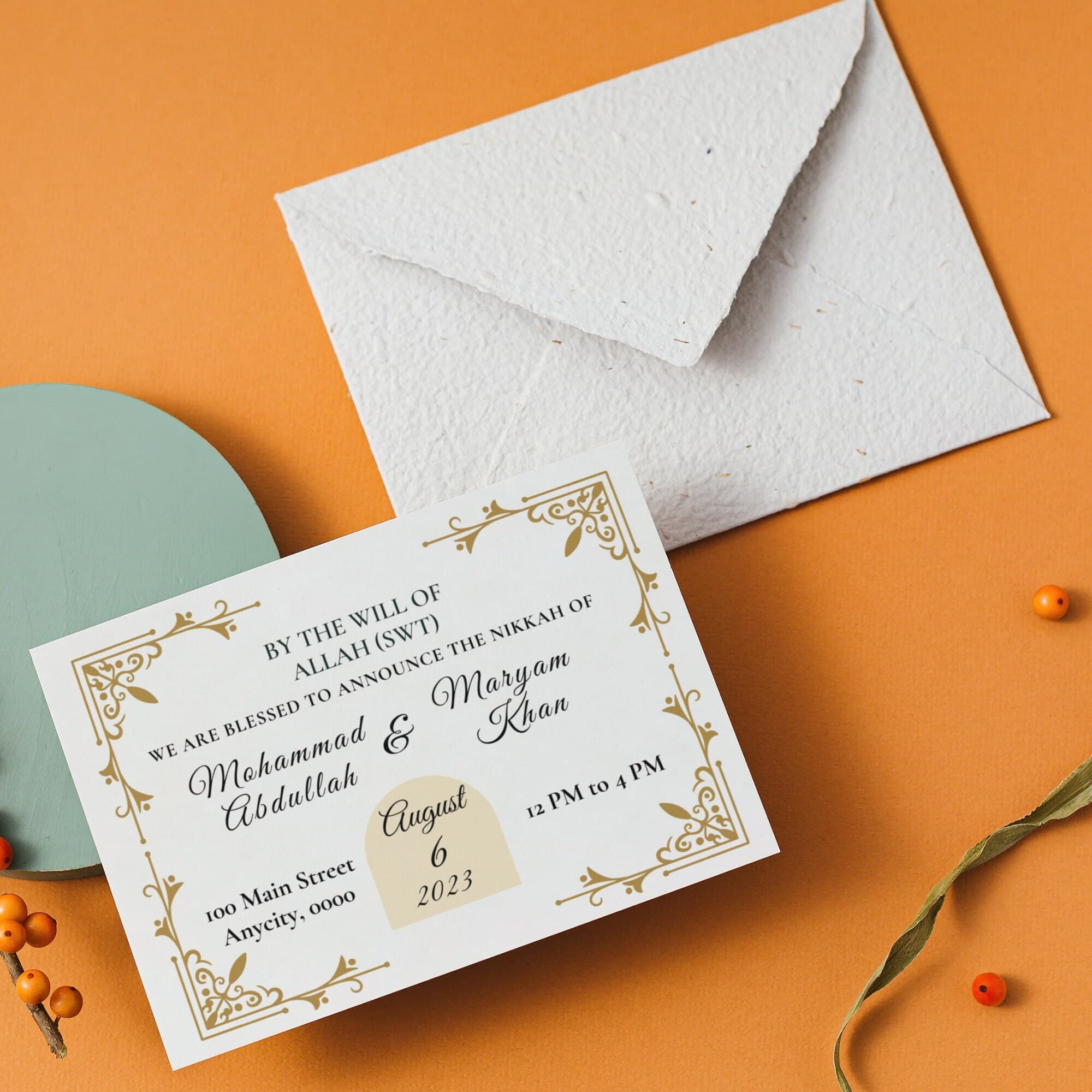 Elegant Nikkah Invitation Template: Customizable Muslim Wedding