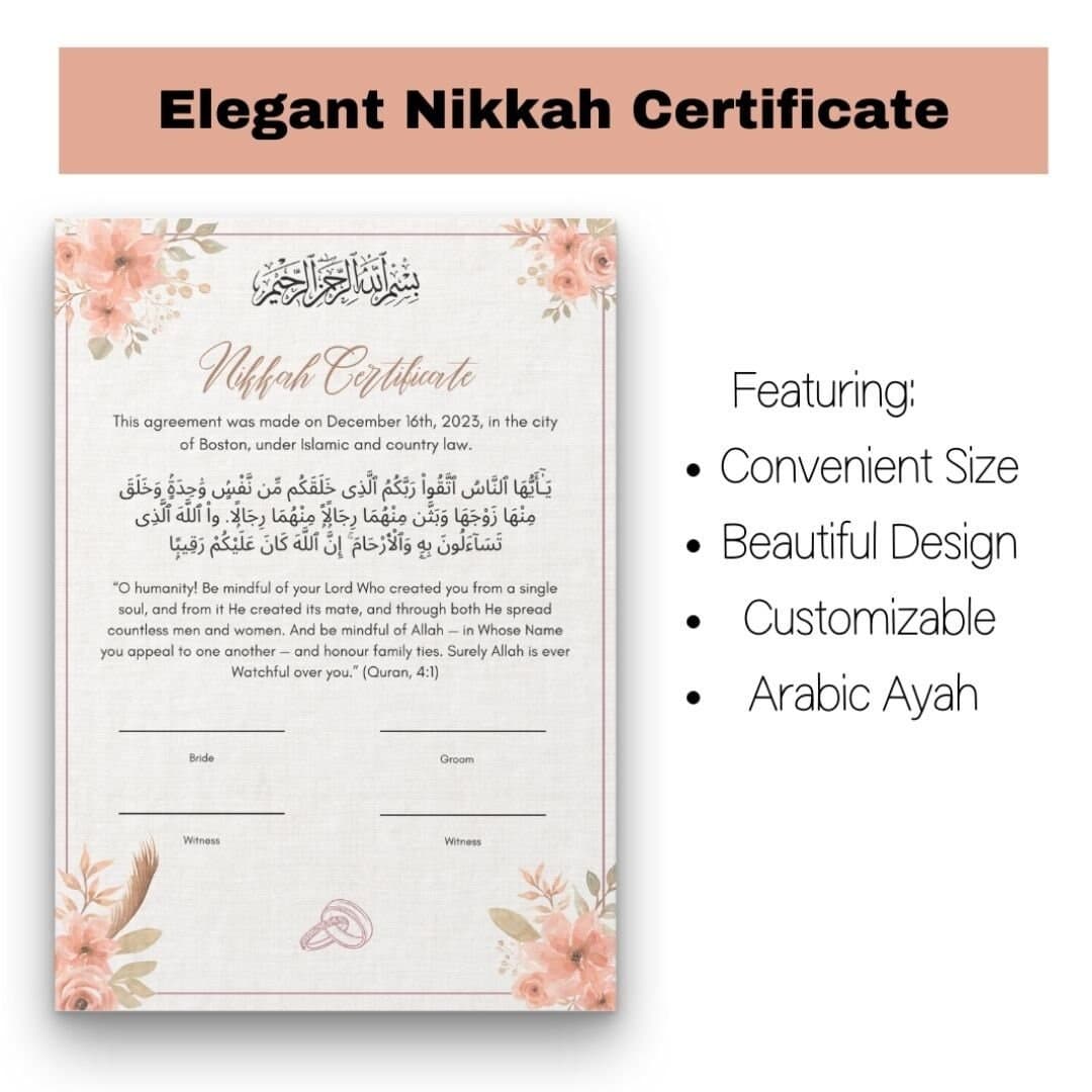 Elegant Nikkah Certificate: Islamic Wedding Sign (11.7x16.5 inches)