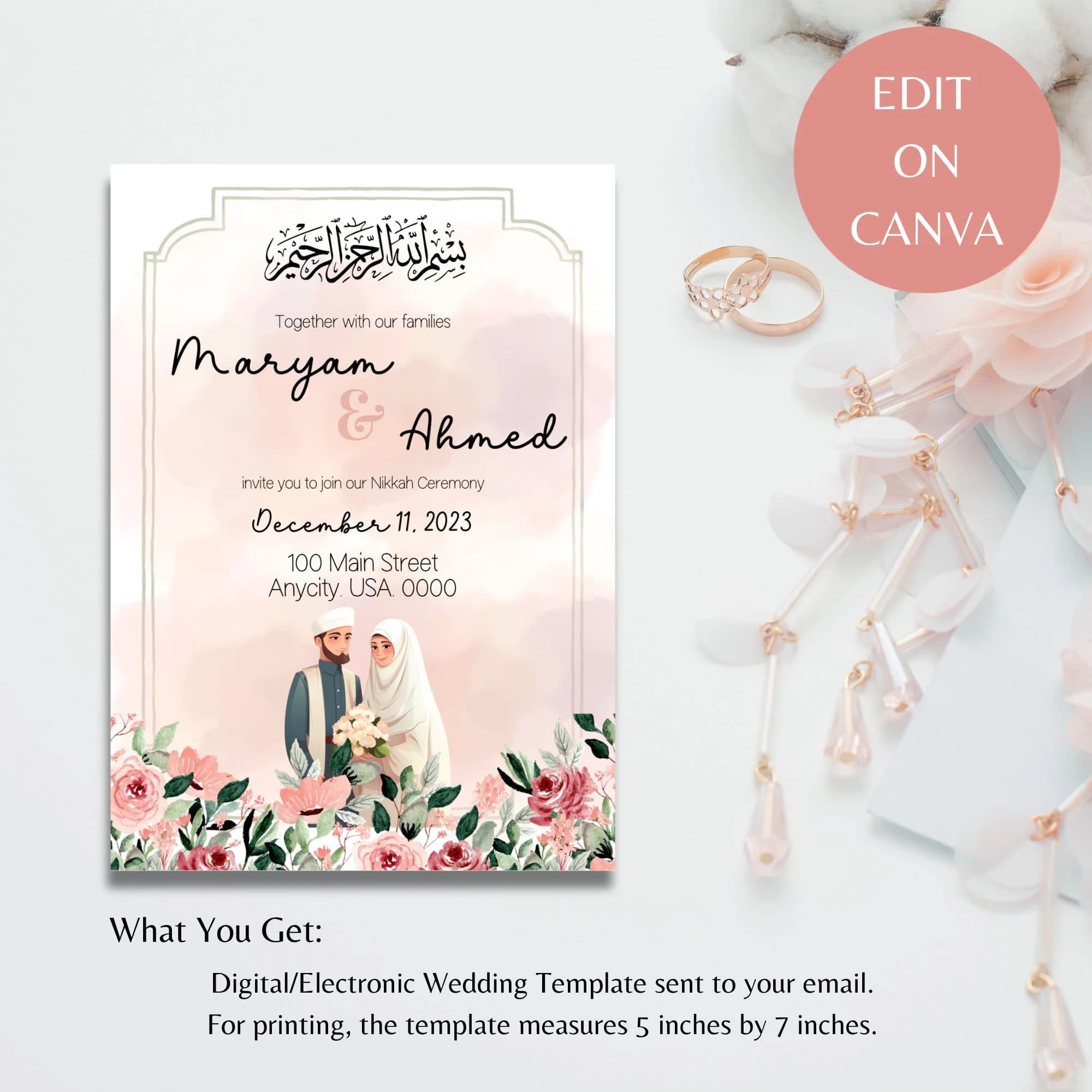 Editable Nikkah Invitation Template: Muslim Wedding, Mehndi (Digital Download) - image 2