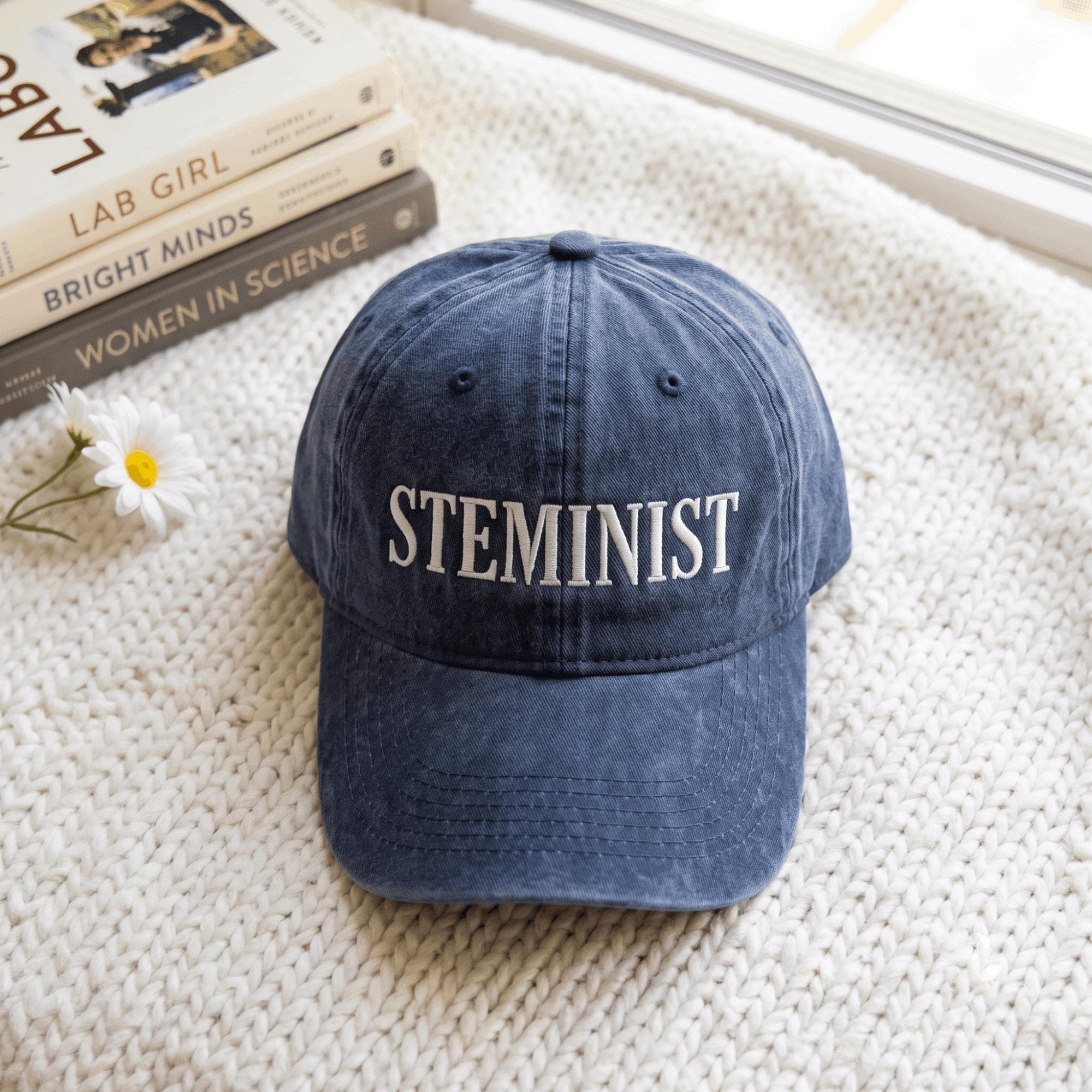 Embroidered Steminist Hat, Women in Science Cap, PhD Graduation Gift