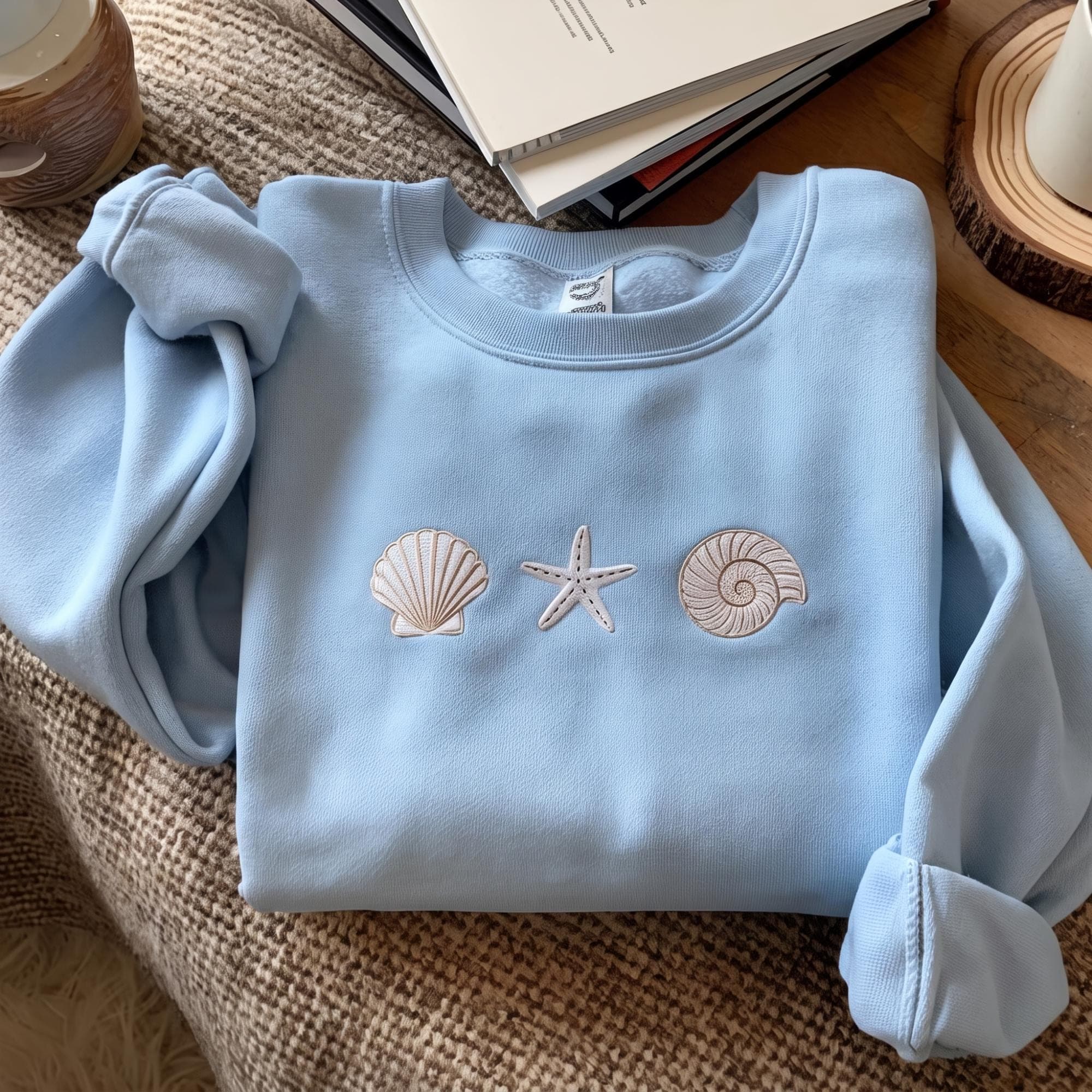 Seashell Embroidered Sweatshirt, Beach Lover Gift