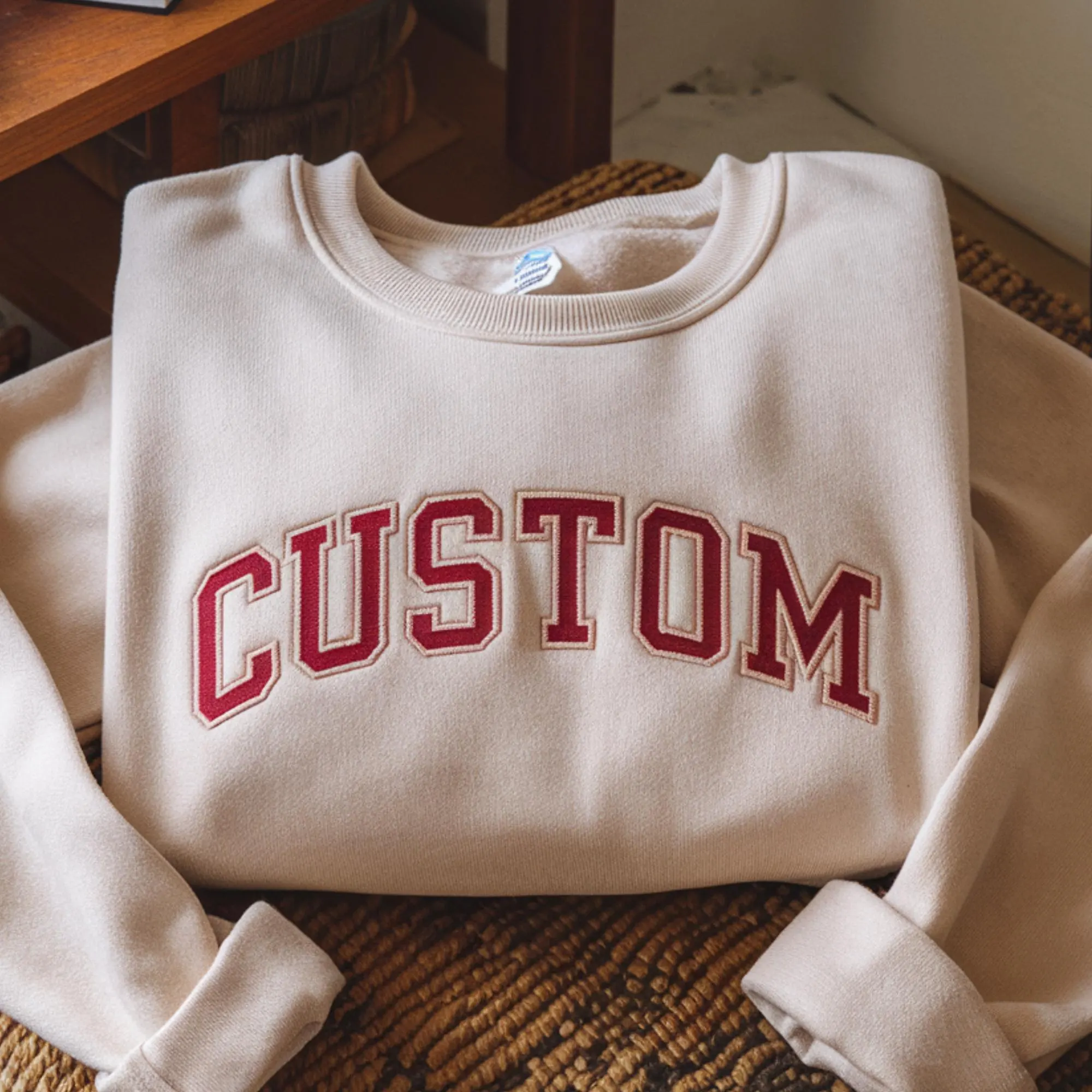 Custom Text Embroidered Sweatshirt, Personalized Varsity Crewneck - image 3