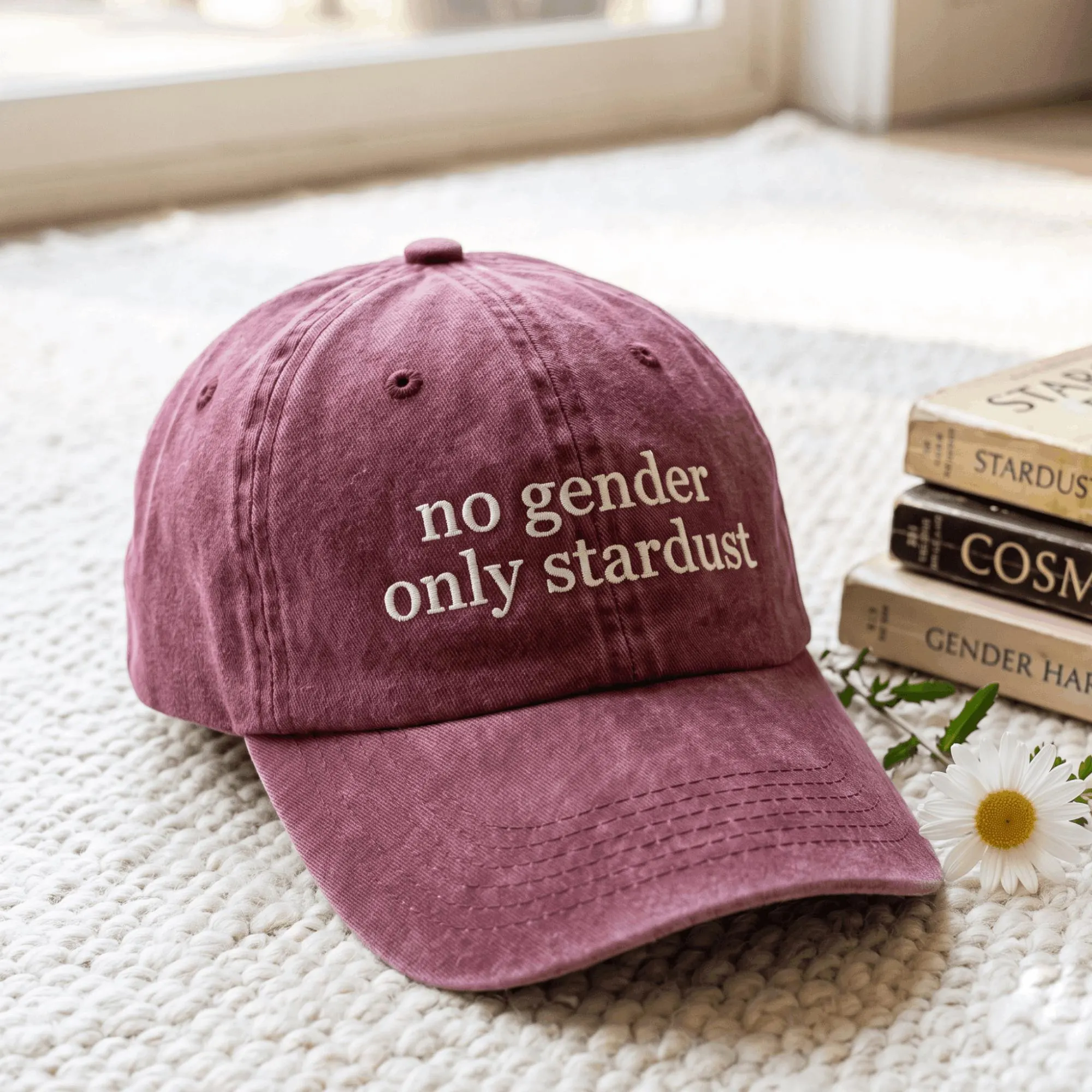 Embroidered Non Binary Pride Washed Hat, Enby Stardust Cap Gift