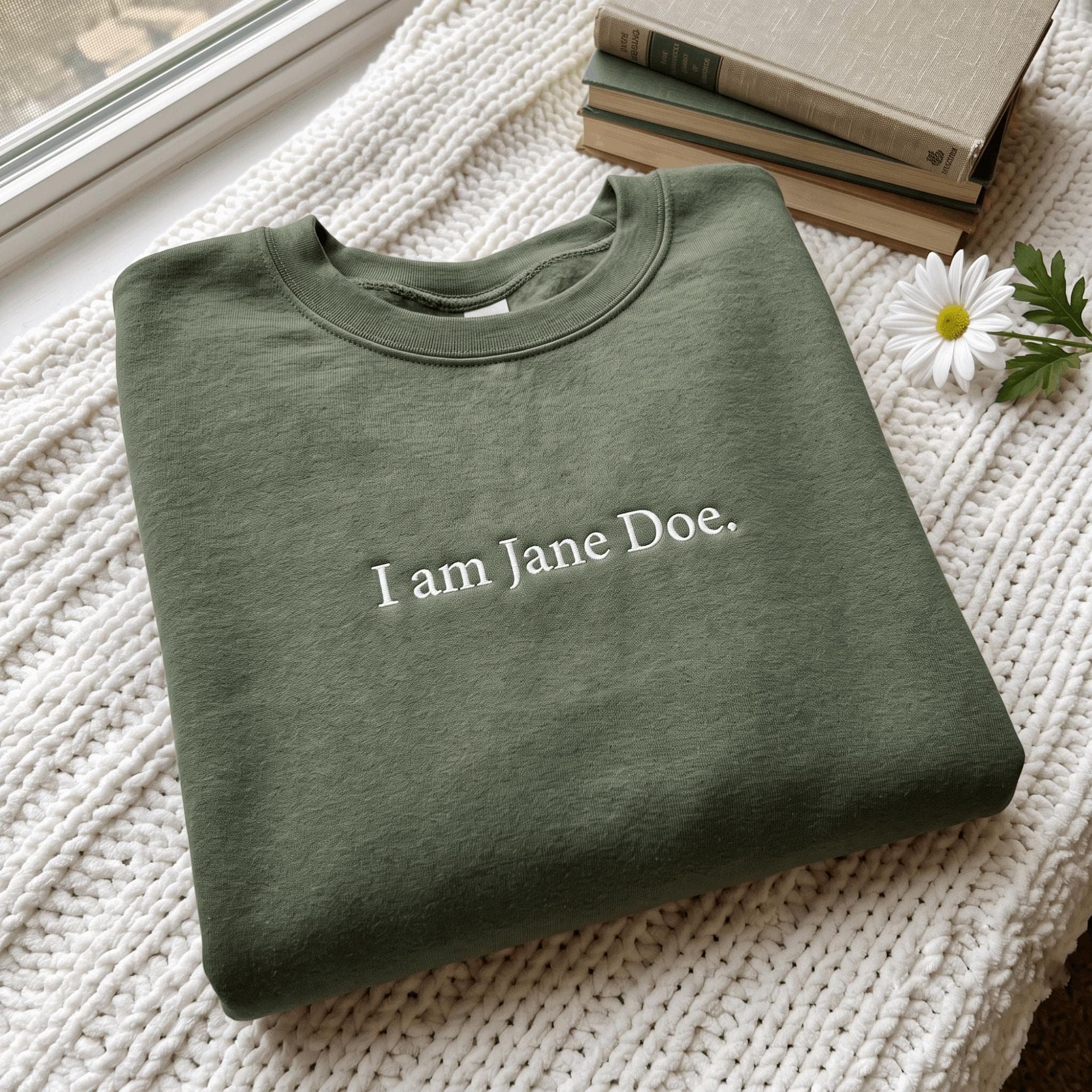 Embroidered I Am Jane Doe Sweatshirt, Feminist Survivor Solidarity Shirt (65% Cotton)
