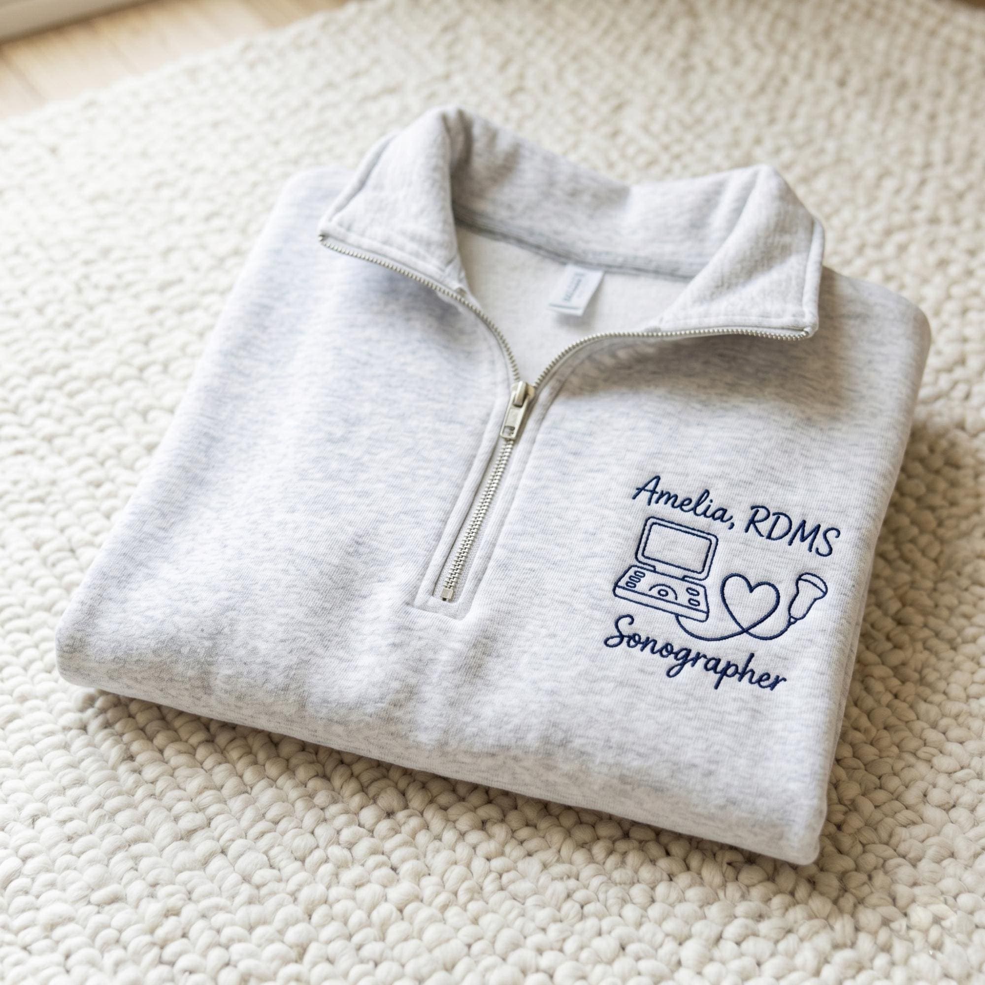 Personalized Embroidered Sonographer Quarter Zip Sweatshirt, Ultrasound Tech RDMS Gift