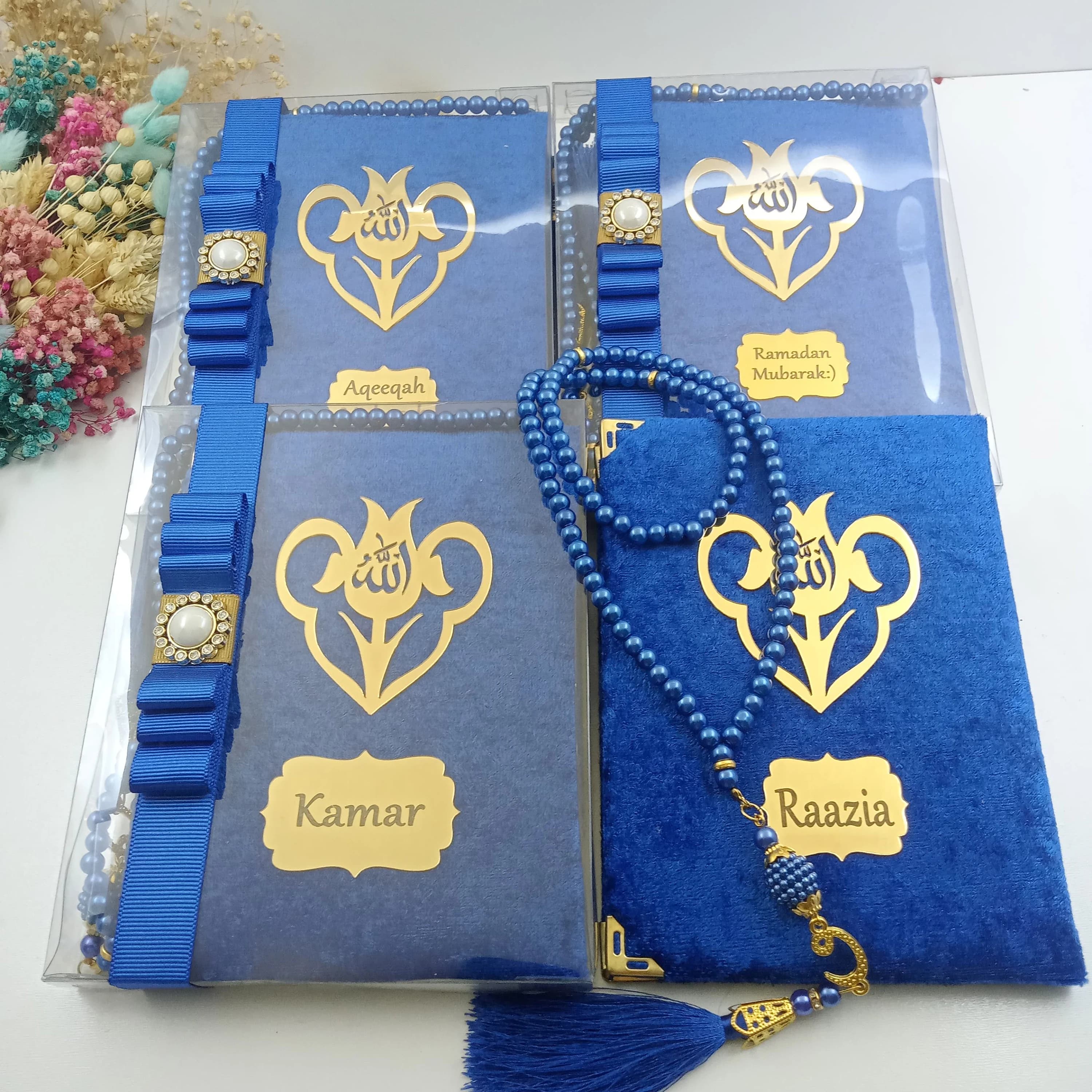 Personalized Velvet Dua Book Tasbeeh Pouch with Decorated Box Muslim Gift Set | Eid Gift | Wedding Gift | Baby Shower Gift | Hajj Umrah Gift