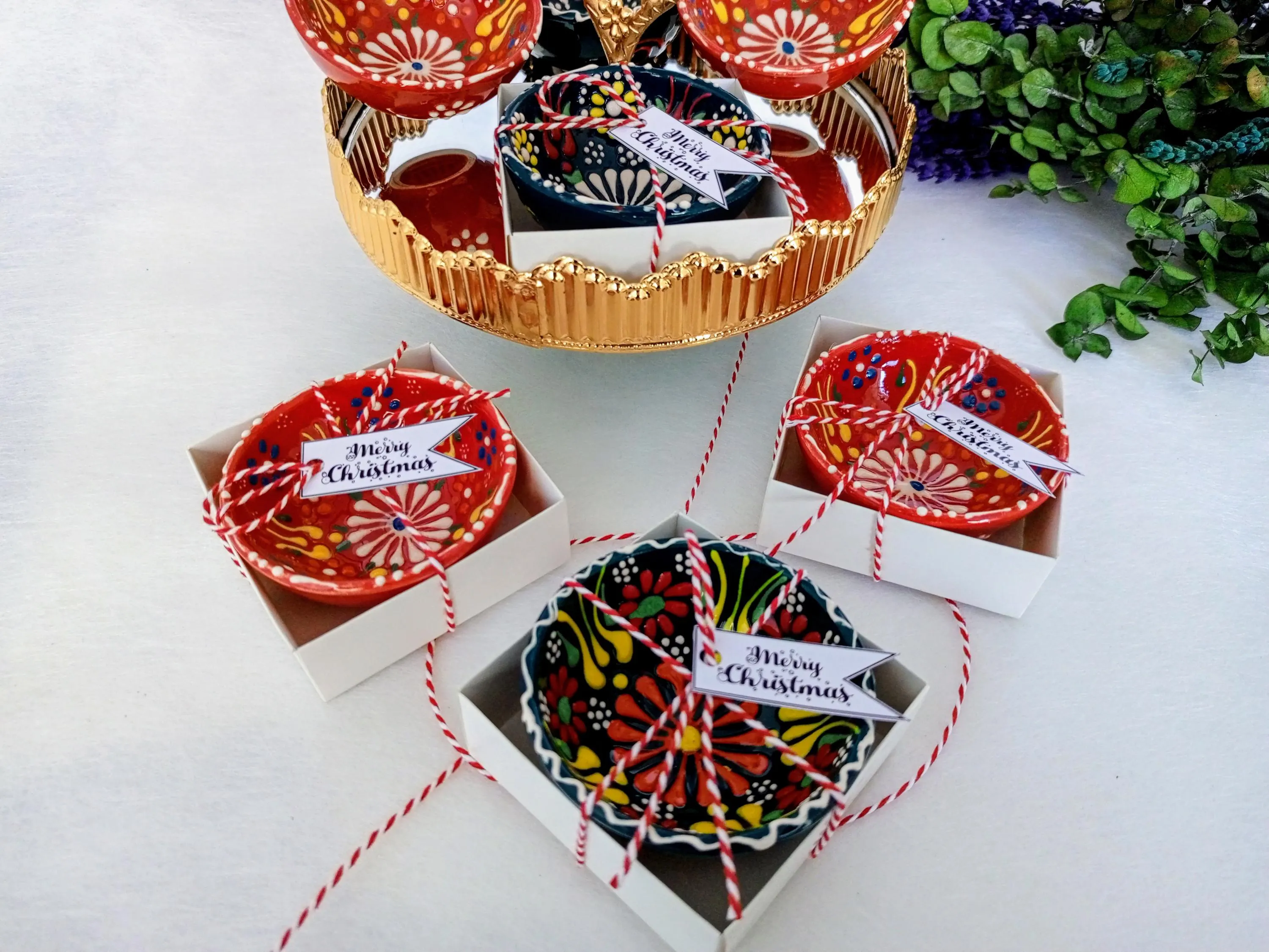 Christmas gift patterned Ceramic Bowl favors, bridal gift bowl, colorful tile bowl,Wedding Bulk Favors, Rustic Wedding Candy Boxes - image 3