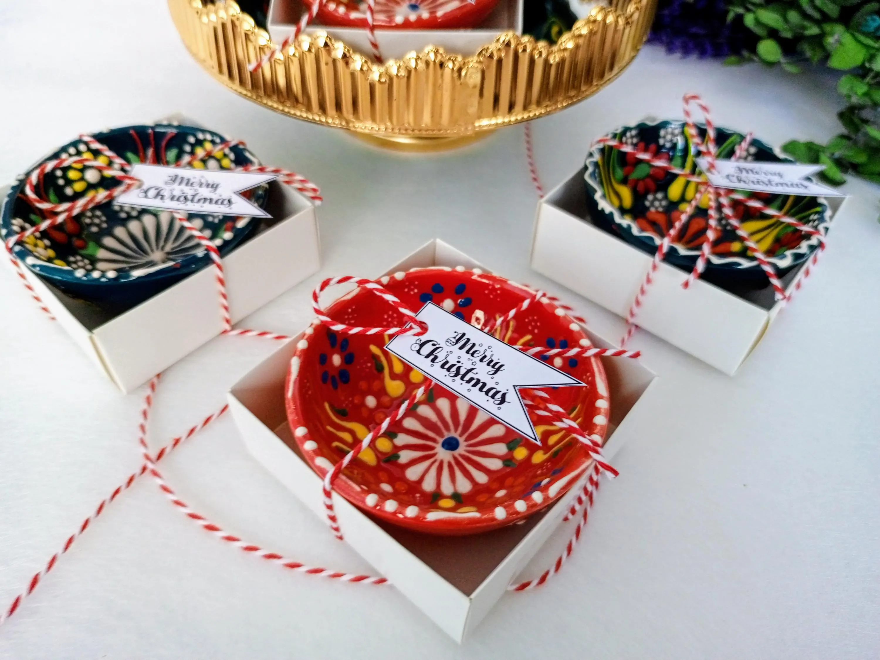 Christmas gift patterned Ceramic Bowl favors, bridal gift bowl, colorful tile bowl,Wedding Bulk Favors, Rustic Wedding Candy Boxes - image 2