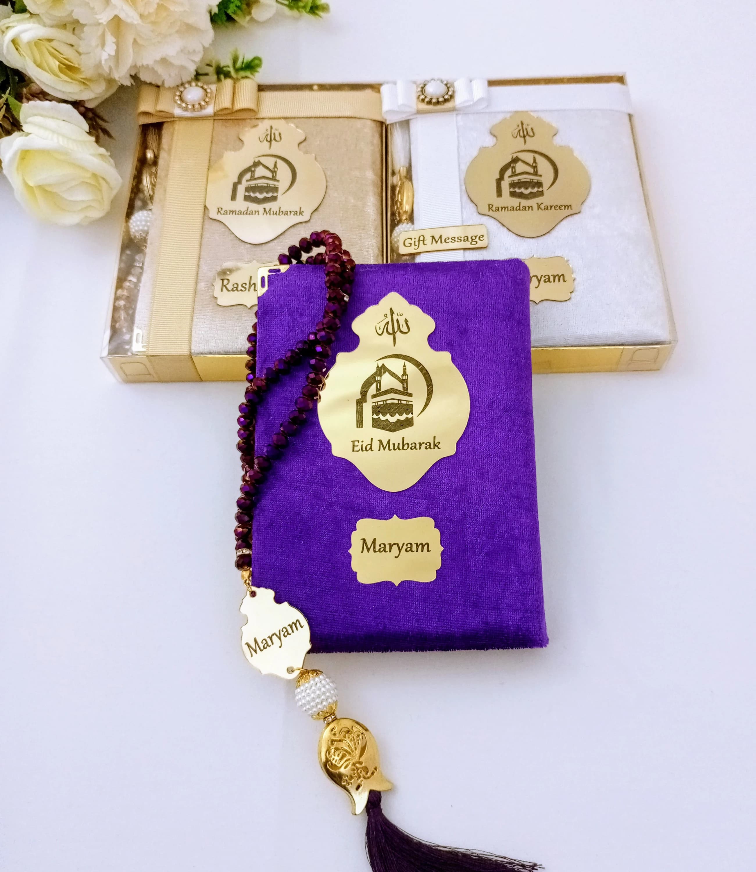 Personalized Prayer Velvet Quran Crystal Prayer Beads Islamic Gift Set | Eid Gift | Wedding Favors | Birthday Gift | Ramadan Mubarak - image 2