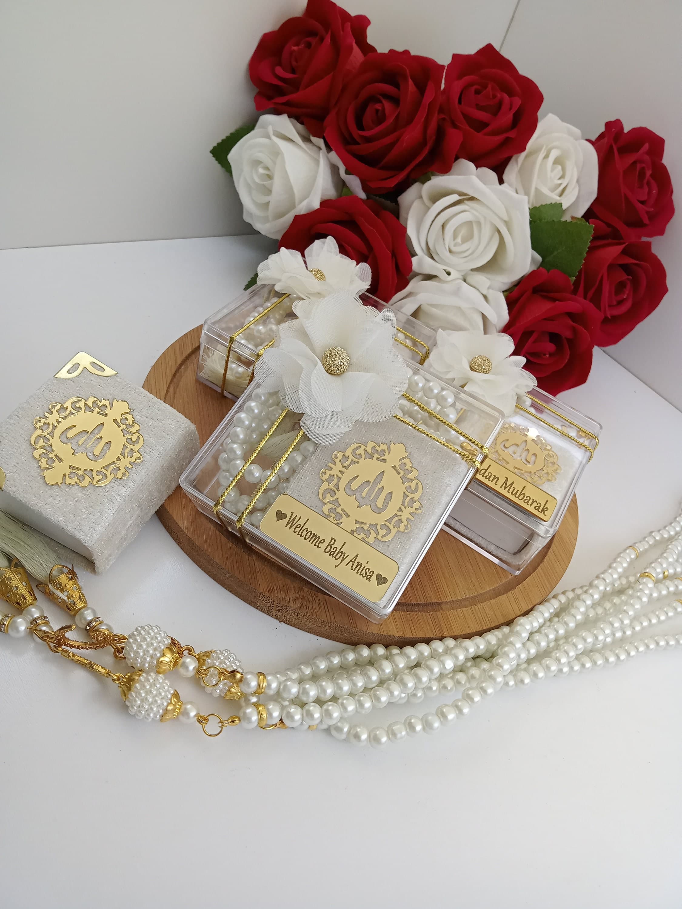 Velvet Mini Quran Pearl Tasbeeh Decorated Box Gift Set | Eid Favor | Wedding Favors | Baby Shower Favor | Graduation Favor | Muslim Favor - image 3