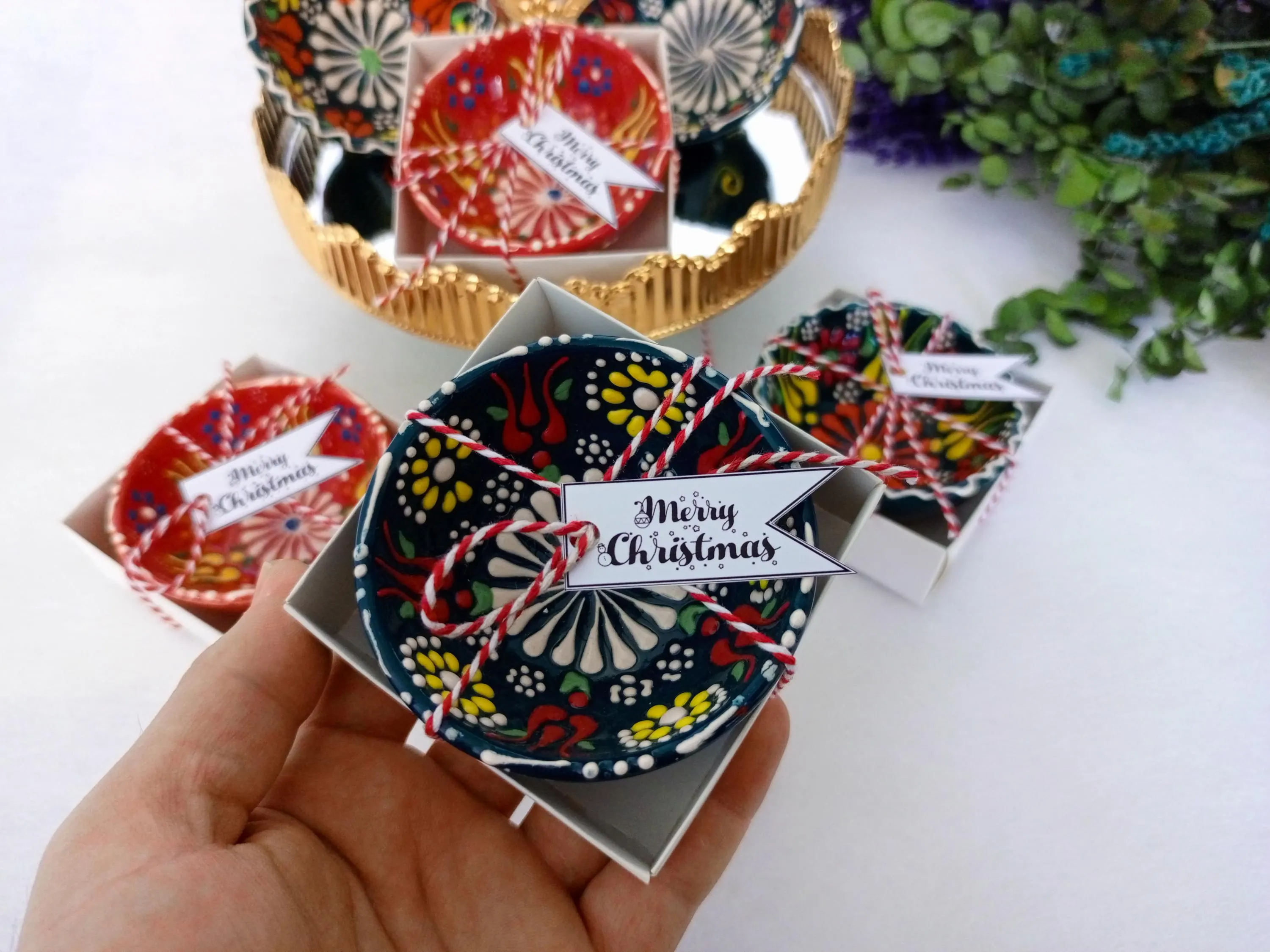 Christmas gift patterned Ceramic Bowl favors, bridal gift bowl, colorful tile bowl,Wedding Bulk Favors, Rustic Wedding Candy Boxes - image 4