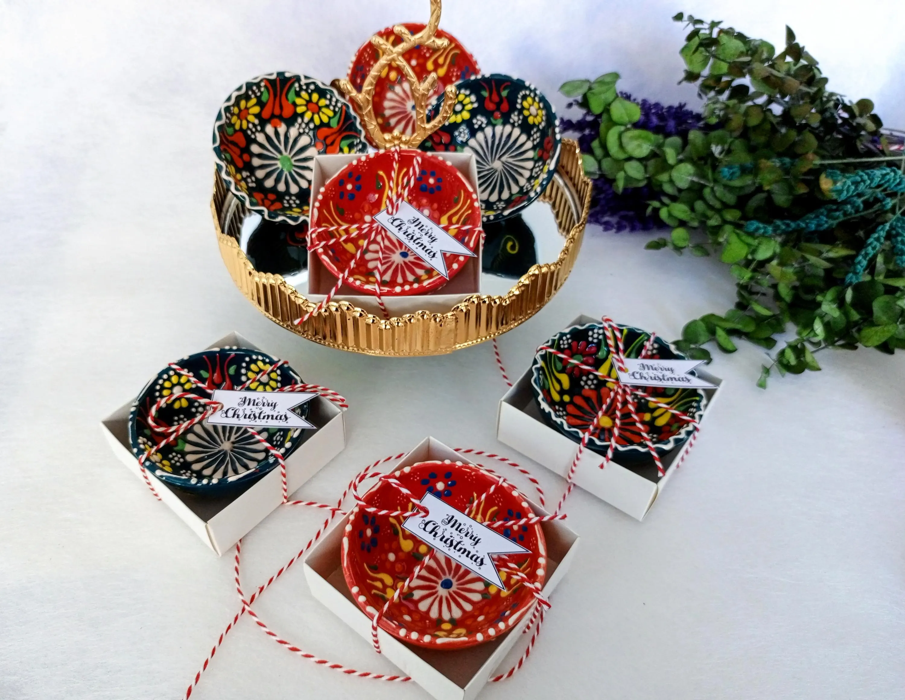 Christmas gift patterned Ceramic Bowl favors, bridal gift bowl, colorful tile bowl,Wedding Bulk Favors, Rustic Wedding Candy Boxes - image 5
