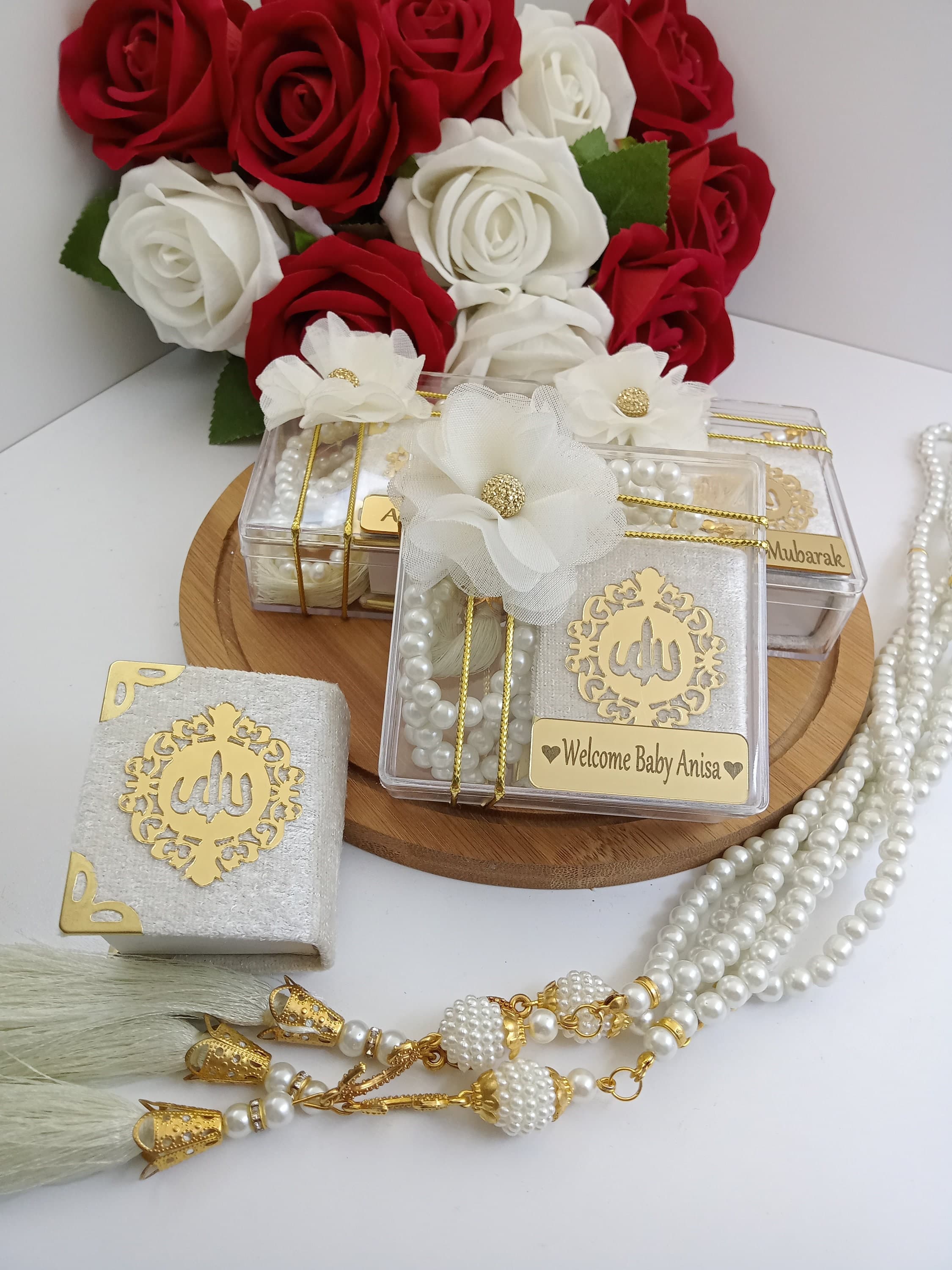Velvet Mini Quran Pearl Tasbeeh Decorated Box Gift Set | Eid Favor | Wedding Favors | Baby Shower Favor | Graduation Favor | Muslim Favor - image 4