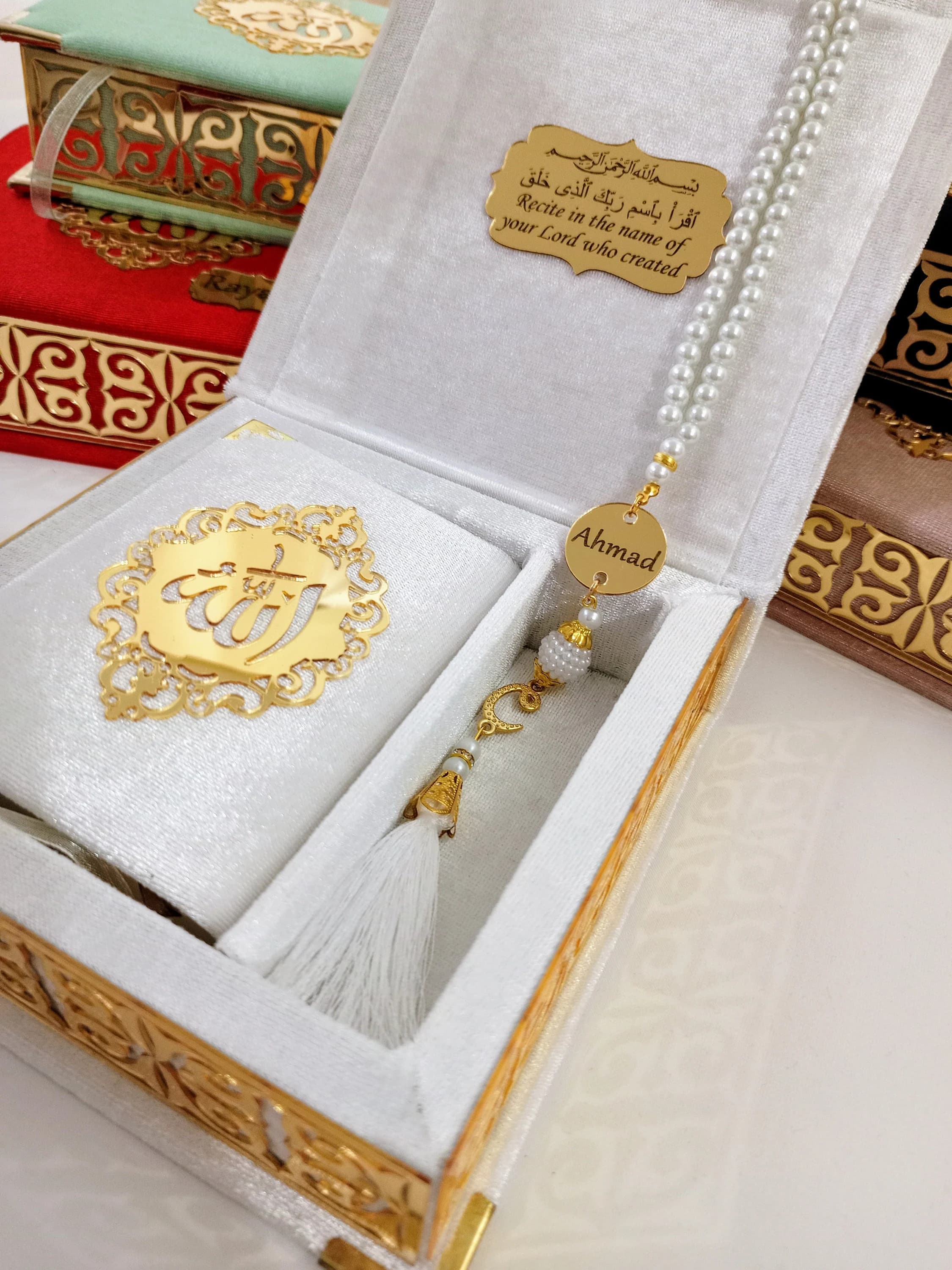 Personalized Prayer Velvet Quran |  Prayer Beads Islamic Gift Set | Eid Gift | Wedding Favors | Birthday Gift | Ramadan Mubarak