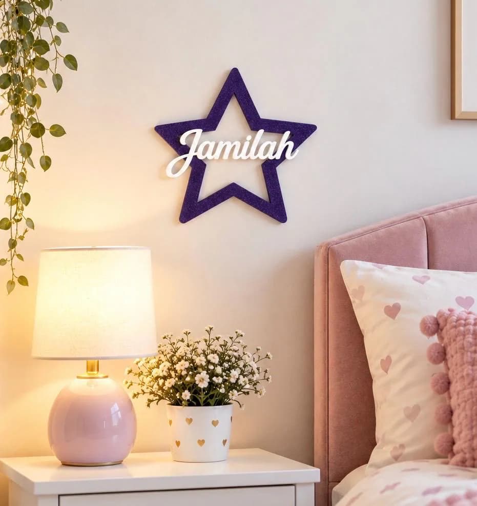 Personalised Name Star Wall Decor | Custom Name Sign | Kids Bedroom Decor | Ramadan Gift | Eid Gift | Nursery Wall Art