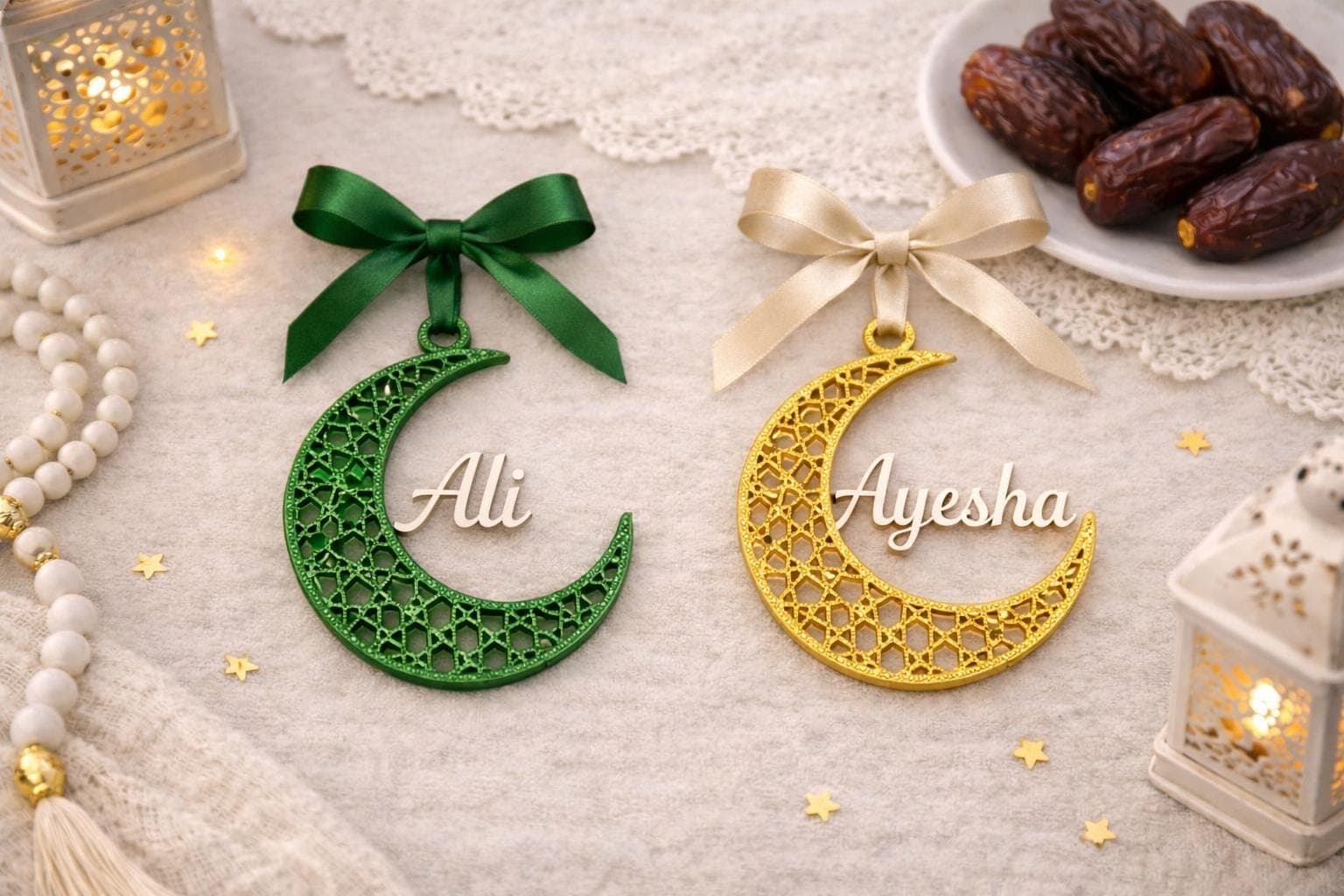 Personalised Crescent Moon Ornament | Ramadan Decor | Islamic Geometric Moon | Custom Name Ornament | Eid Gift - image 5