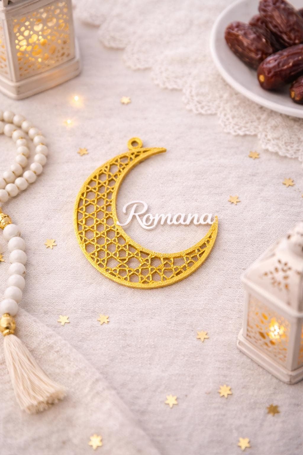Personalised Crescent Moon Ornament | Ramadan Decor | Islamic Geometric Moon | Custom Name Ornament | Eid Gift