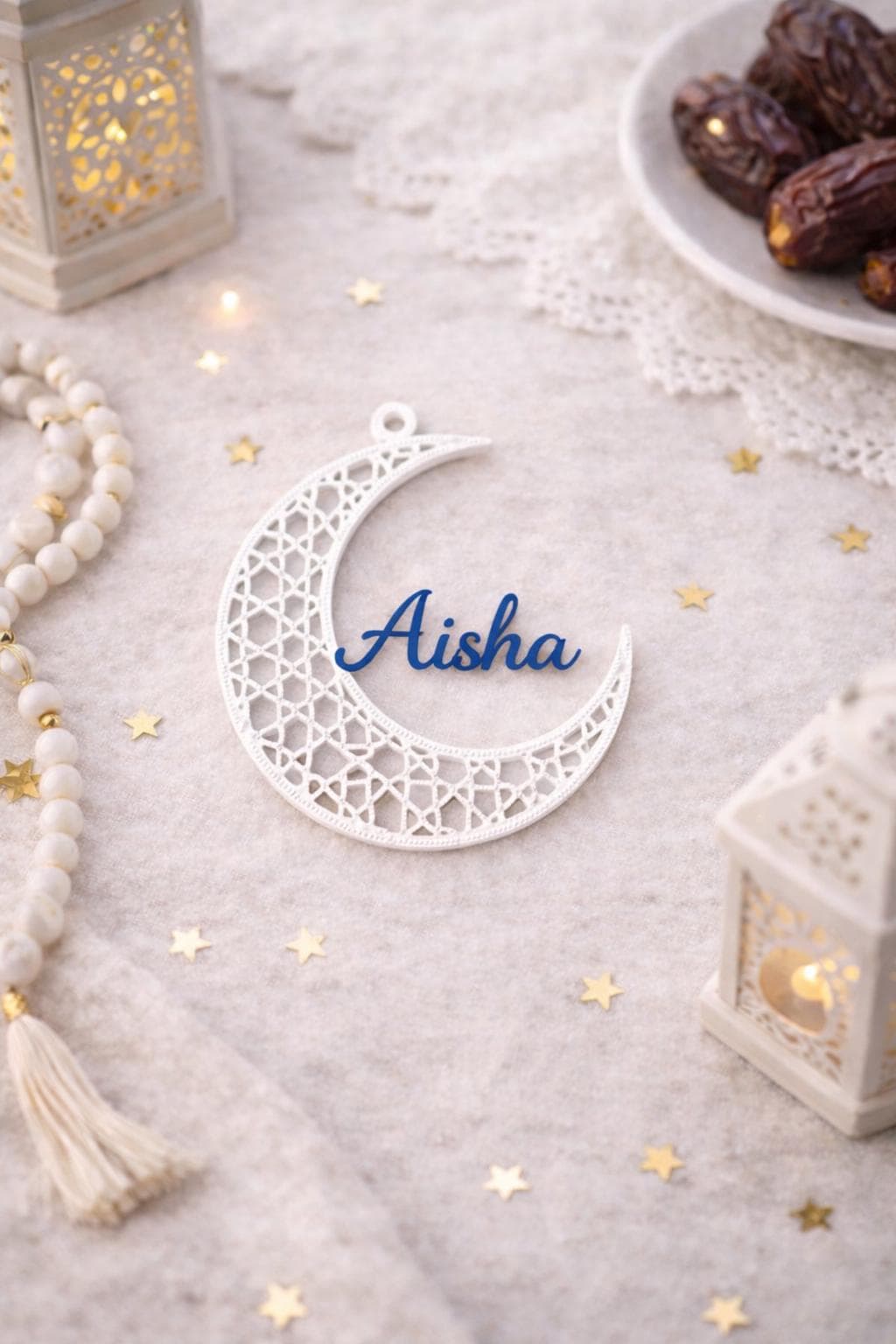 Personalised Eid Crescent Moon Ornament | Islamic Eid Decor | Custom Name Ramadan Decoration | Muslim Eid Gift | Arabic Crescent Moon Decor