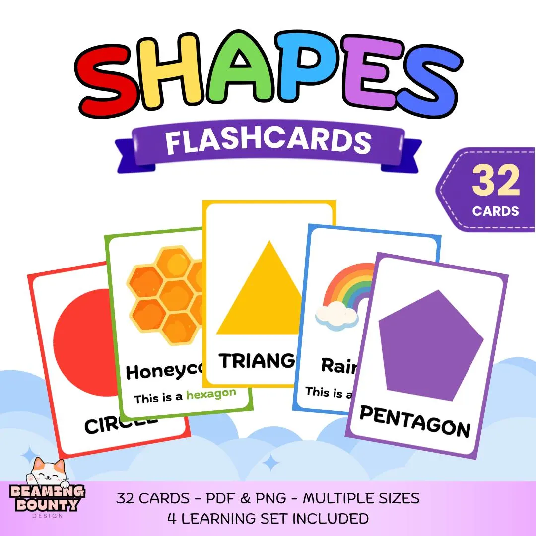Printable Shapes Flashcards for Kids | 32 Basic & Advanced Shape Cards | Real Life Shape Examples | Preschool Learning | PDF PNG