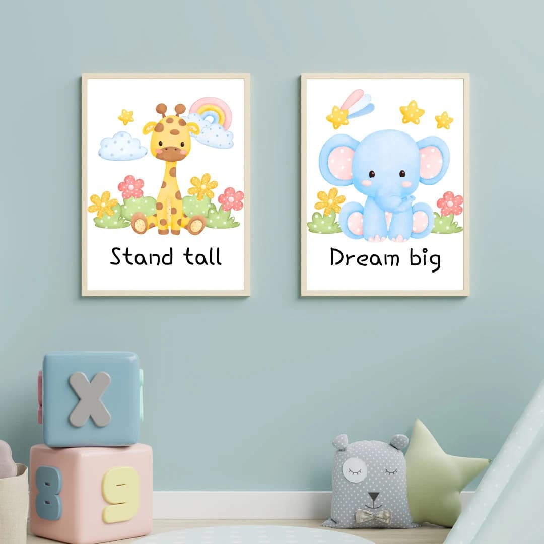 Animal Baby Nursery Wall Art Set - Stand Tall, Dream Big, Be Unique, Have Courage - image 3