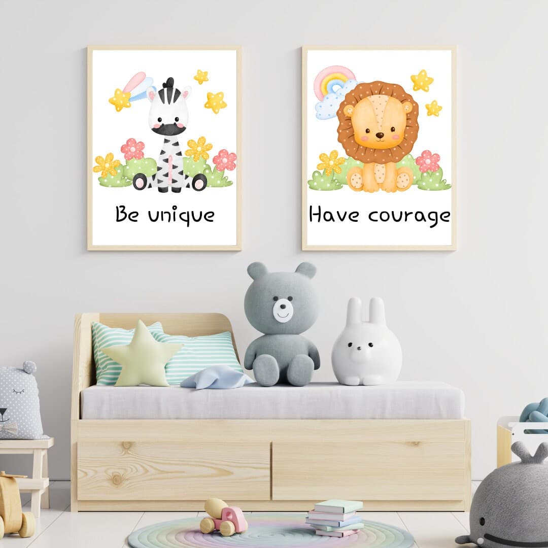 Animal Baby Nursery Wall Art Set - Stand Tall, Dream Big, Be Unique, Have Courage - image 4