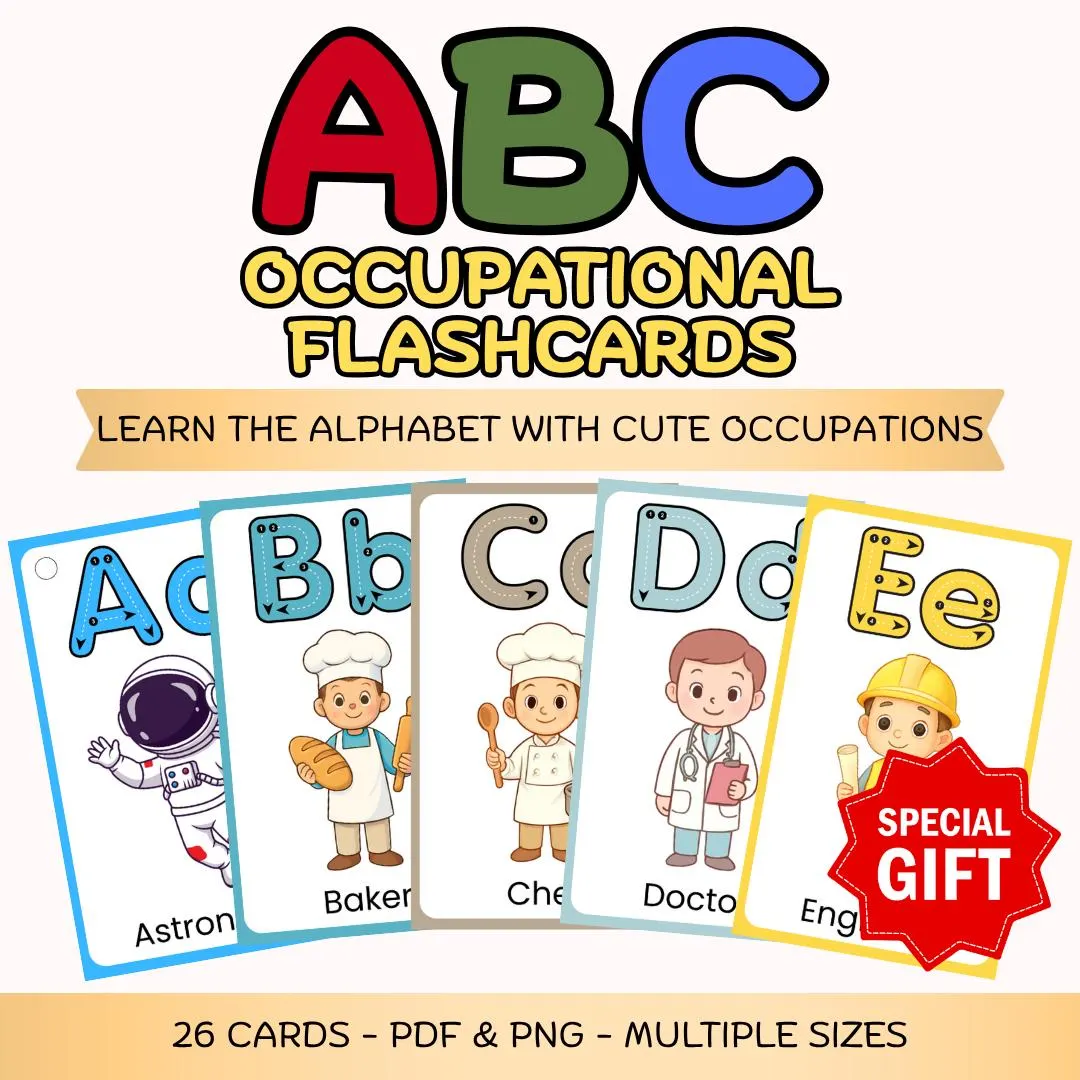 ABC Occupational Flashcards | Printable Alphabet Cards for Kids | Preschool Learning | Montessori Printable | Digital Download