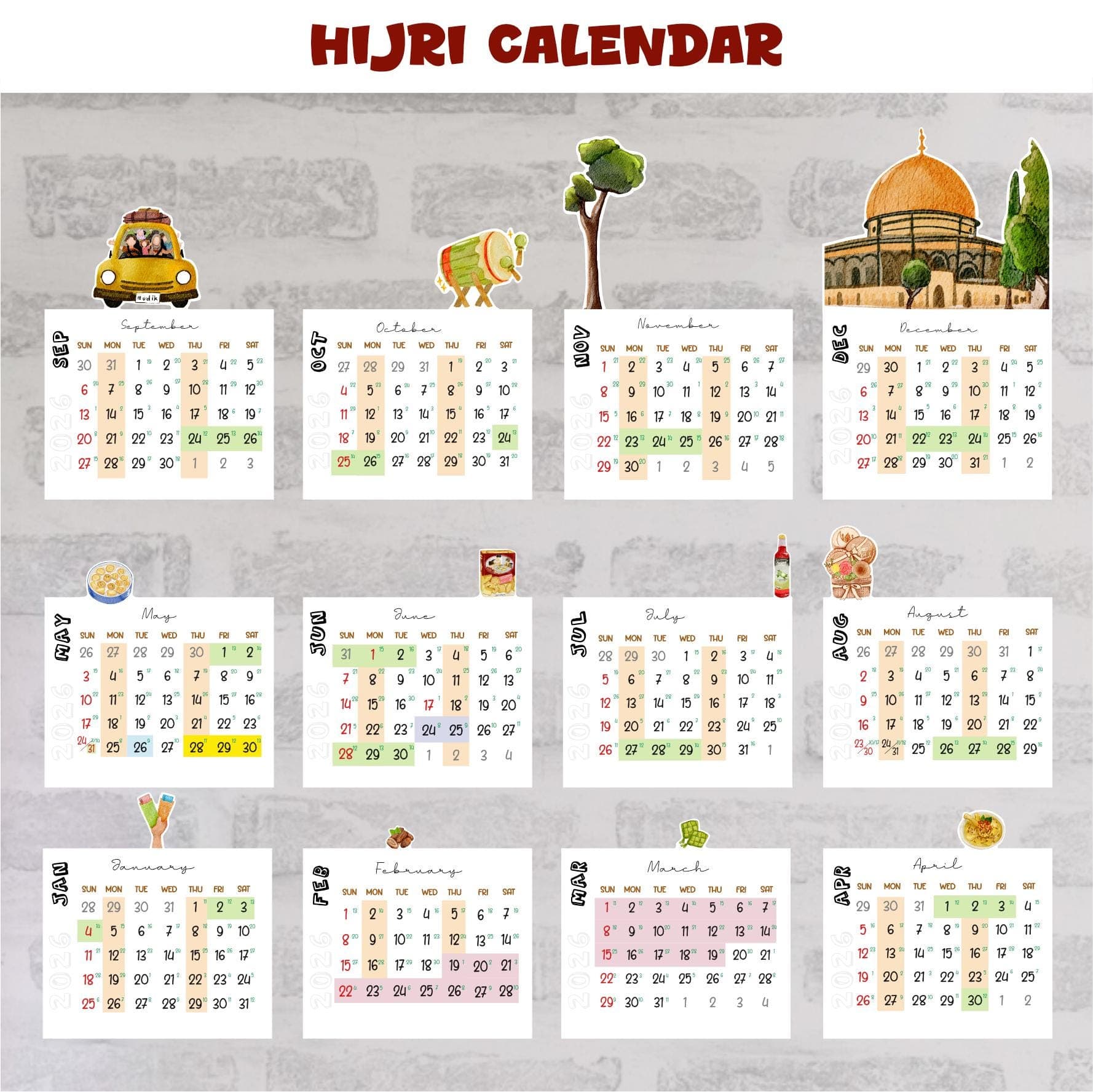 2026 3D Muslim Calendar | Hijri Mini Desk Calendar | Islamic Printable (PNG SVG) - image 3