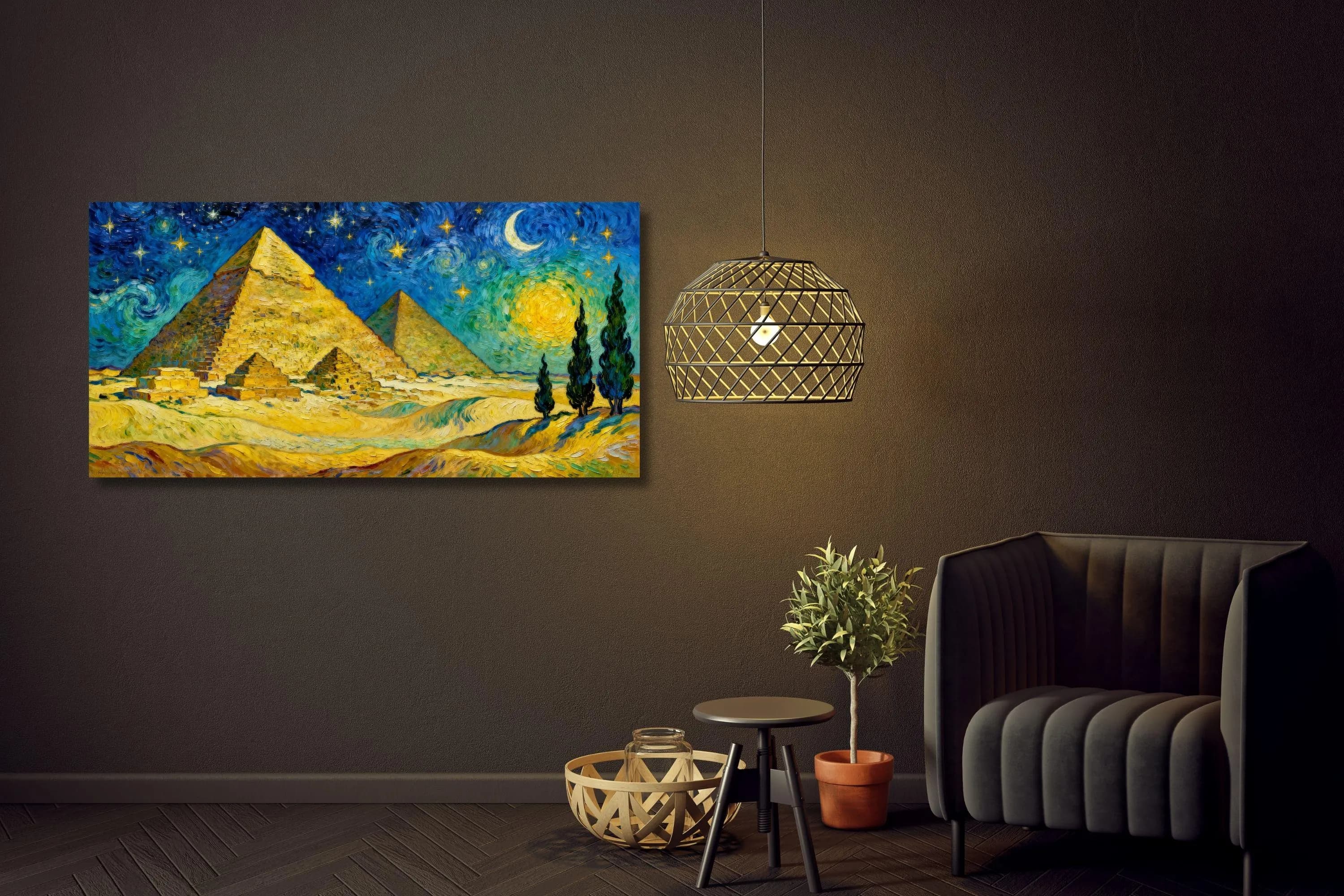 Giza Pyramids Egypt Canvas Print – Starry Night Inspired Style – Desert Night Landscape Wall Art – Travel Home Decor - image 5