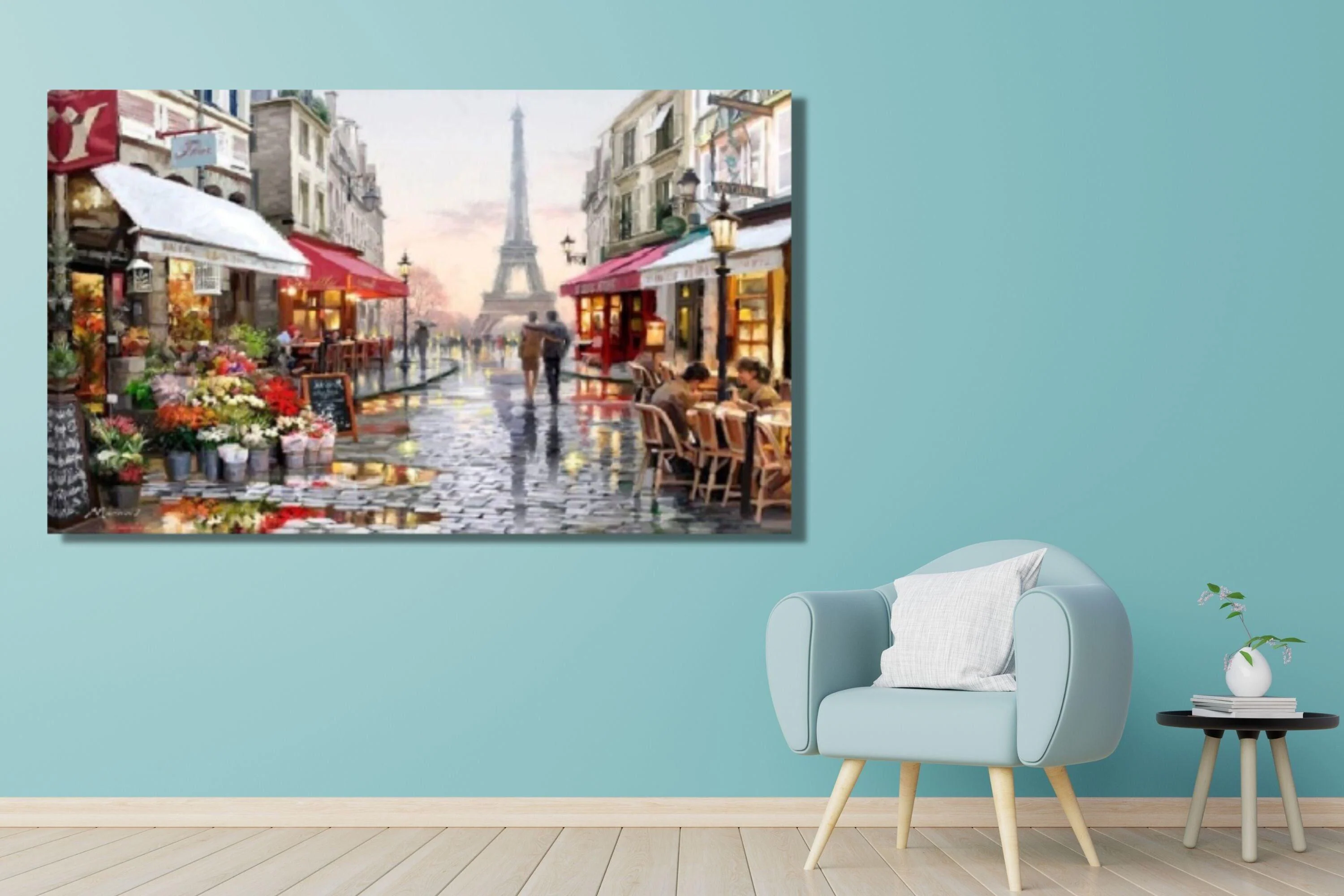 Eiffel Tower Canvas Wall Art: Paris Street Scene Painting