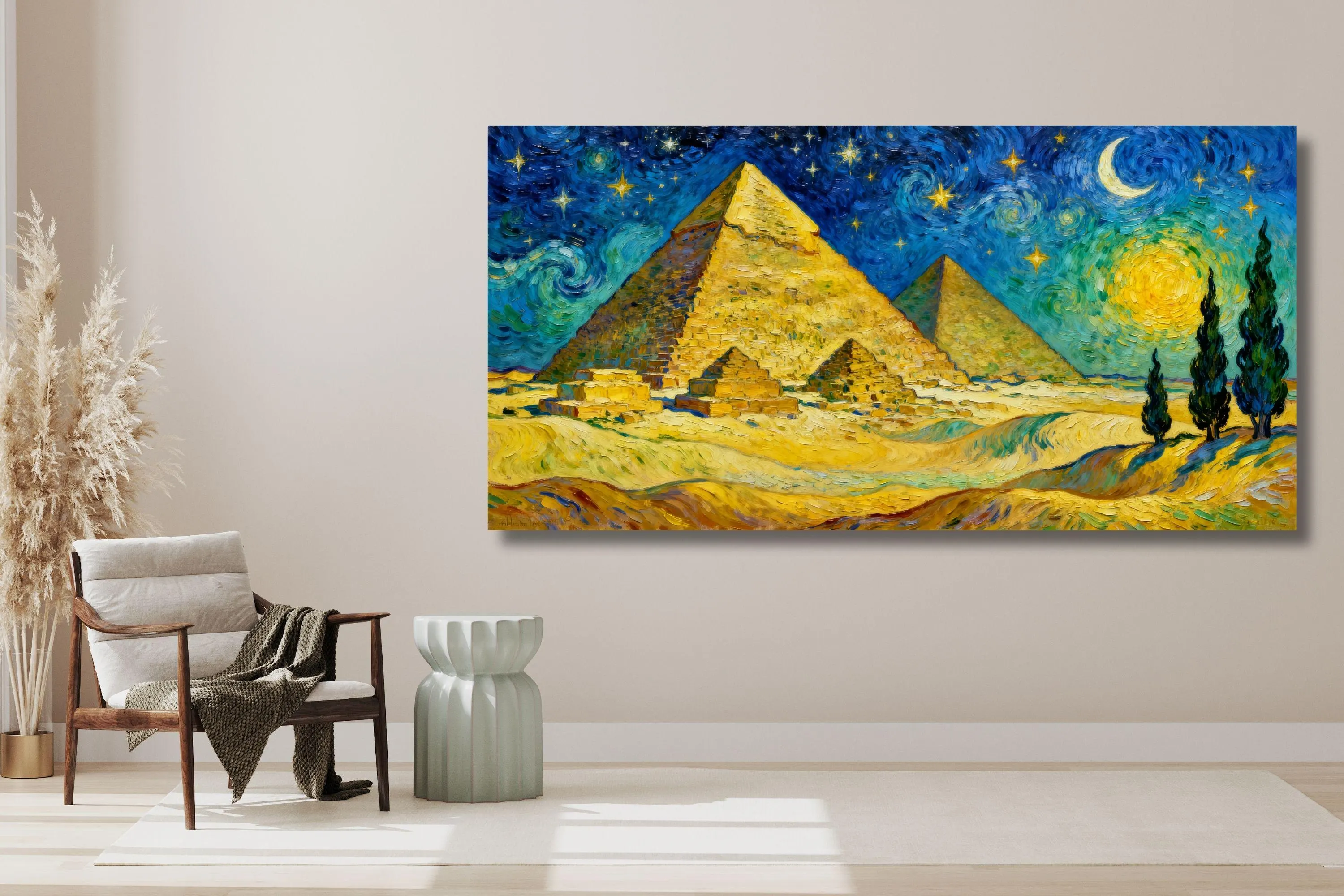 Giza Pyramids Egypt Canvas Print – Starry Night Inspired Style – Desert Night Landscape Wall Art – Travel Home Decor - image 4