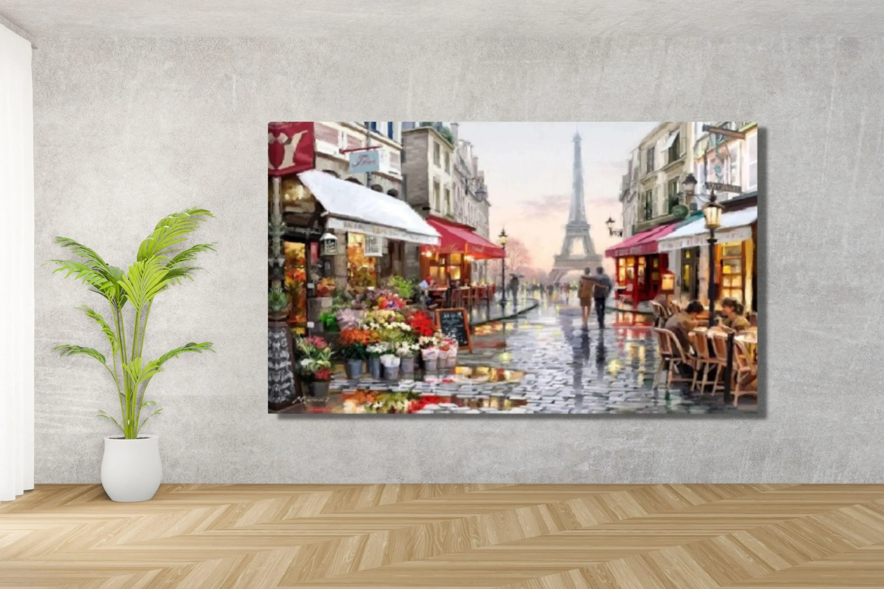 Eiffel Tower Canvas Wall Art: Paris Street Scene Painting - image 3