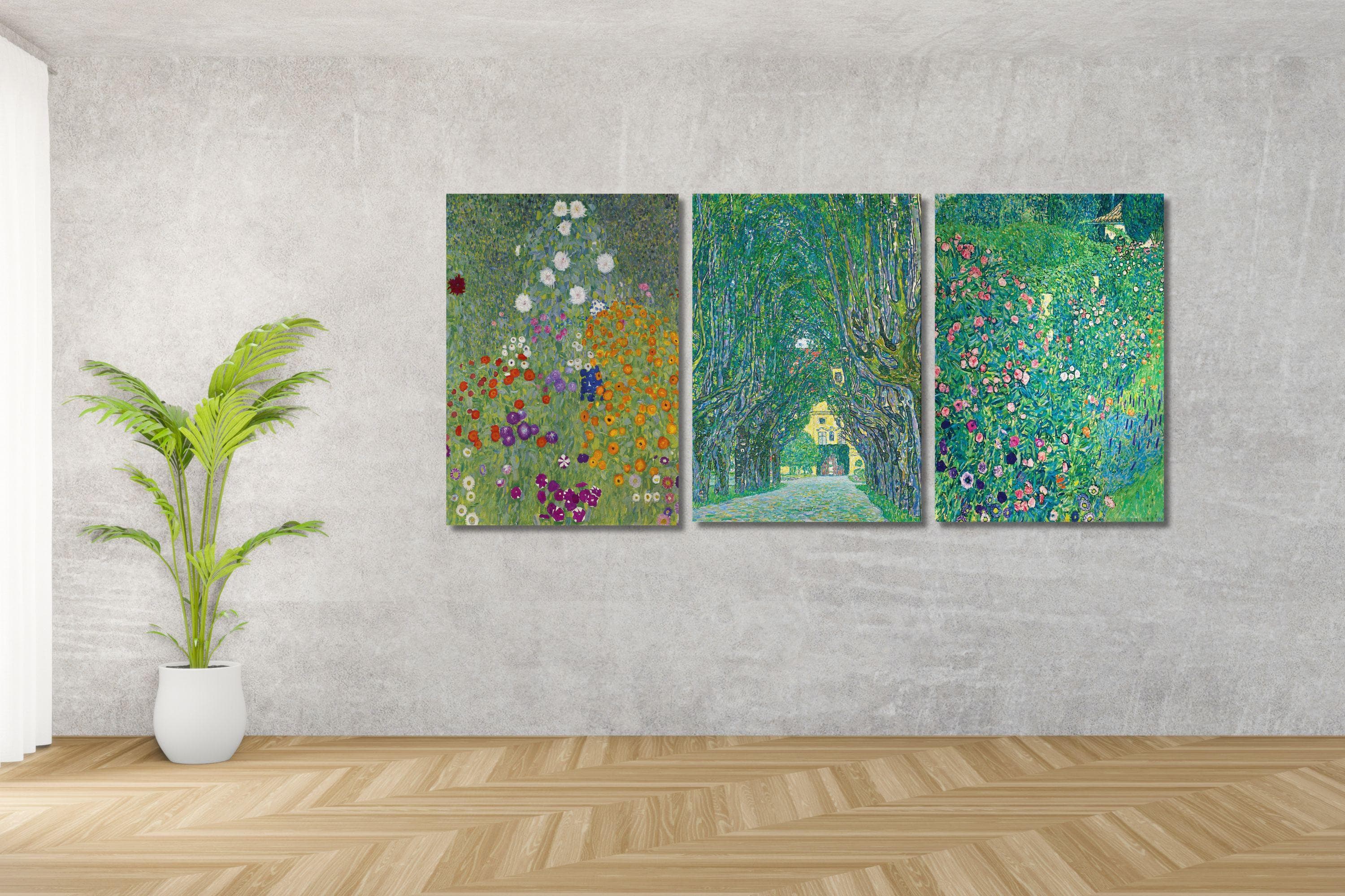 Gustav Klimt Canvas Print Set: Framed Vintage Floral Wall Art