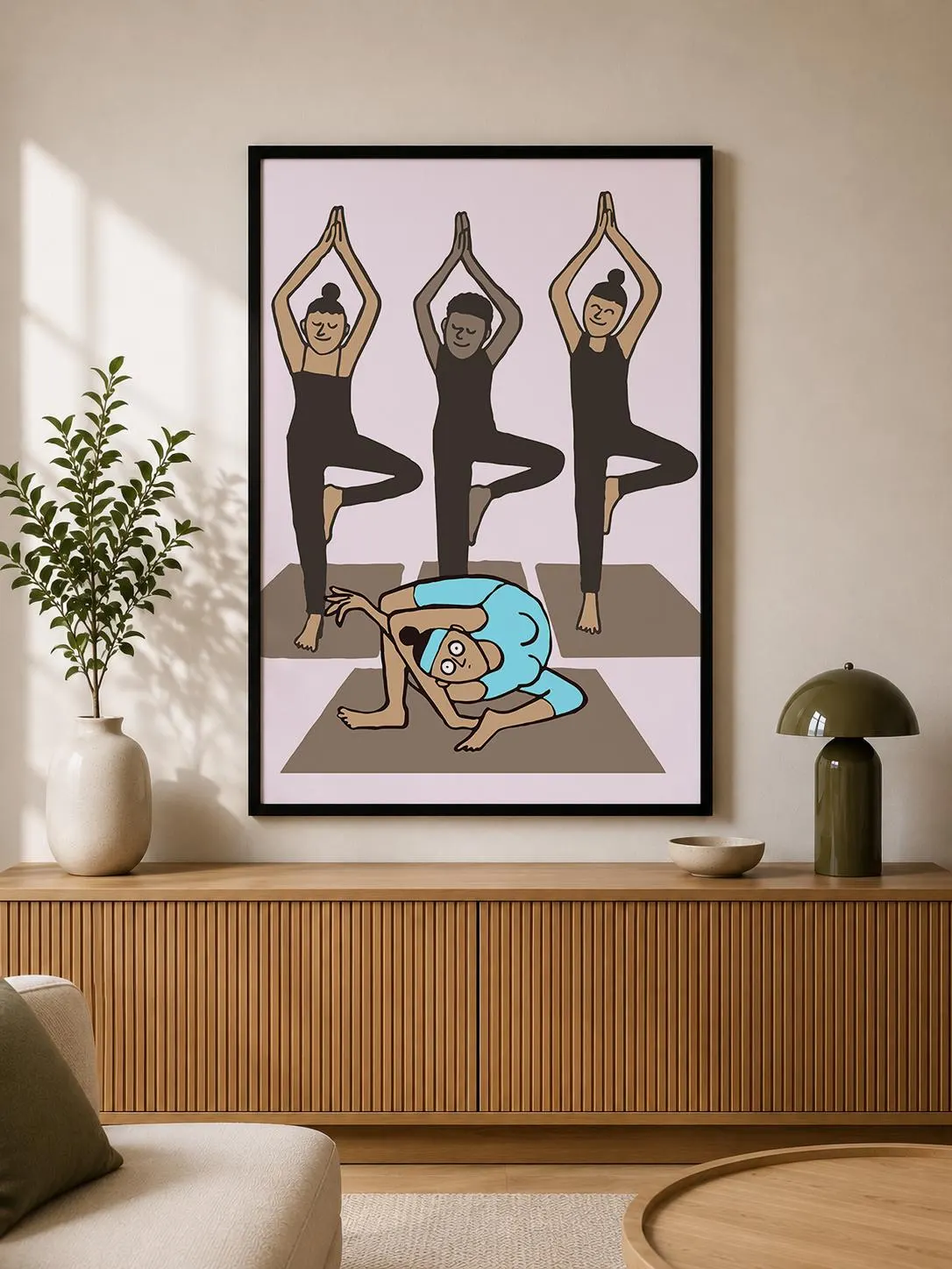 Jean Jullien - Yoga Class Print, Funny Yoga Pose Illustration Poster, Humorous Wellness Wall Art, Modern Minimalist Studio Decor