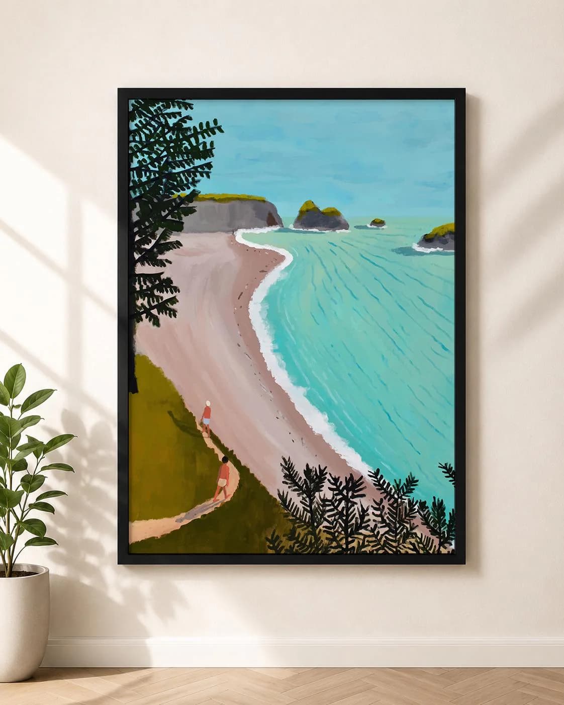 Jean Jullien - Coastal Escape Print, Seaside Landscape Artwork, Ocean View Poster, Beach Walk Illustration, Nature Inspired Wall Decor