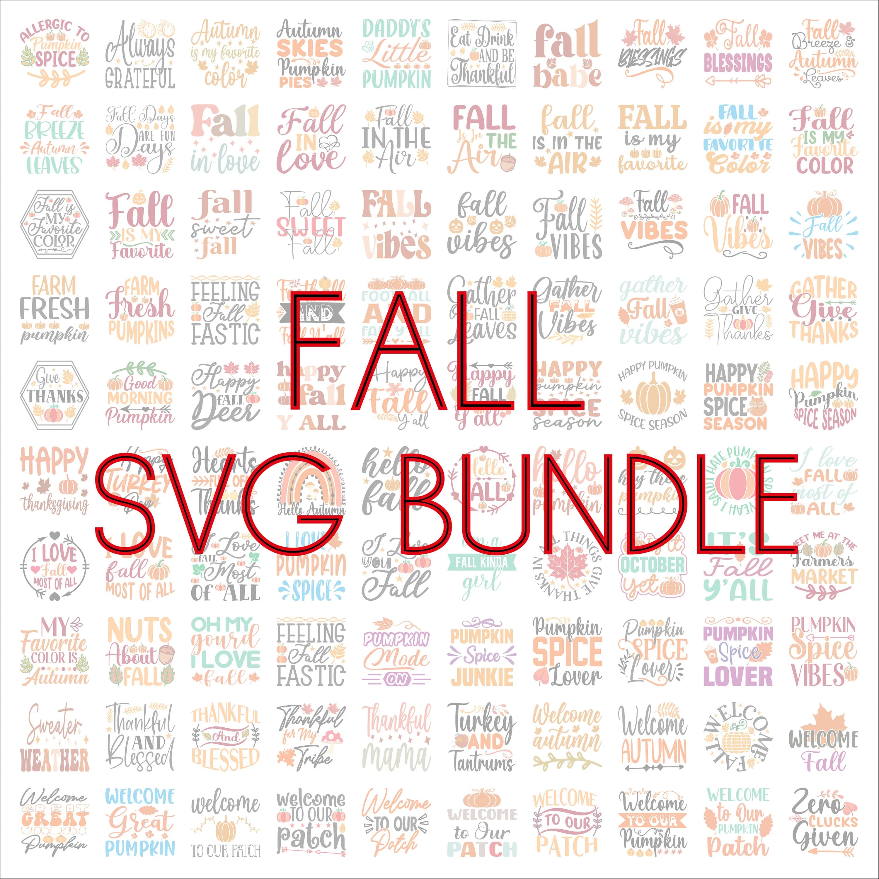 Fall SVG Bundle, SVG Files for cricut, Cricut cutting files, Autumn PNG, Digital download, Fall Decor, Halloween Svg, 700 files 100 designs
