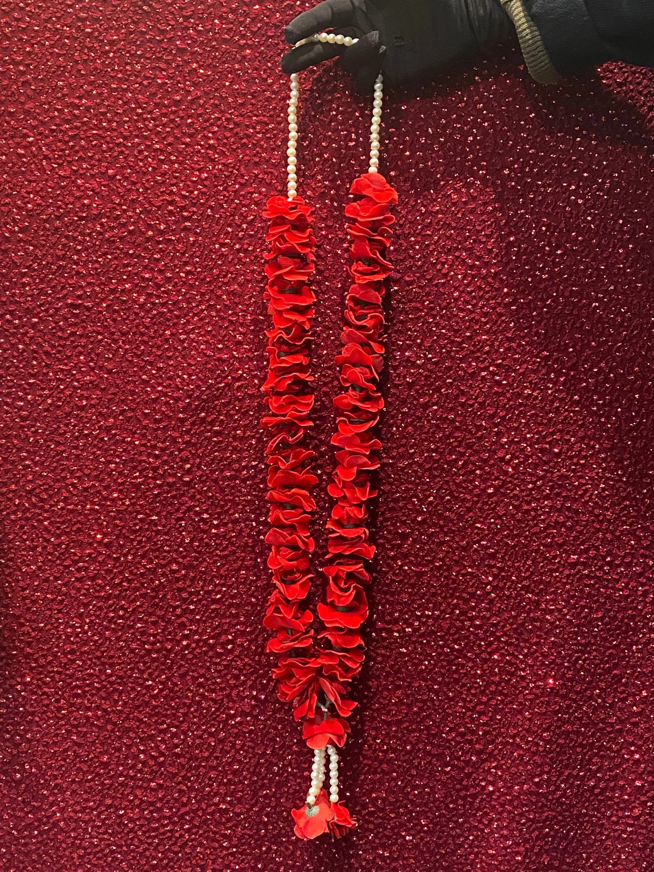 Garland Red Petals Long with Pearl Beads