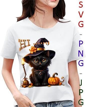 Sticker Halloween :SVG-PNG-JPG , design t-shirt graphic , vector, cute black cat sitting in jack o’lantern, playful style