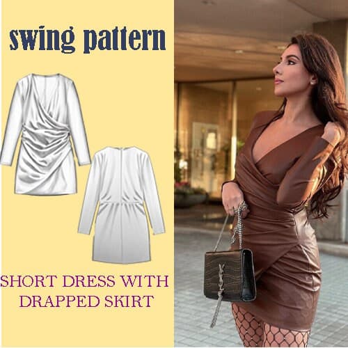 Short dress with drapped skirt Digital PDF Sewing Pattern // Size XS-S-M-L // Instant Download with 4 Printable Sizes