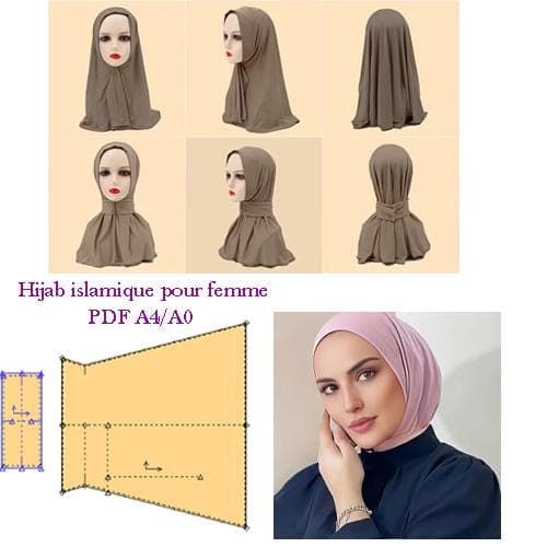Patron de couture hijab islamique pour femme avec fermeture à pression - Foulard de prière souple et léger pdf a4-PDFA0