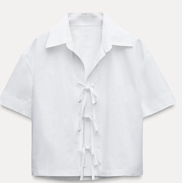 Chemisier court uni à manches coudées et col,Blouse nouée sur le devant| Patron de couture numérique| Téléchargement instantané| XS-XL| pdf - image 4