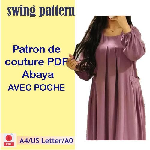 Patron de couture Abaya  avec poche Pdf  A4-A0| Robe Aline|Modèles de vêtements nationaux arabes/Niqab /tailles xs--xl/mode musulmane, hijab