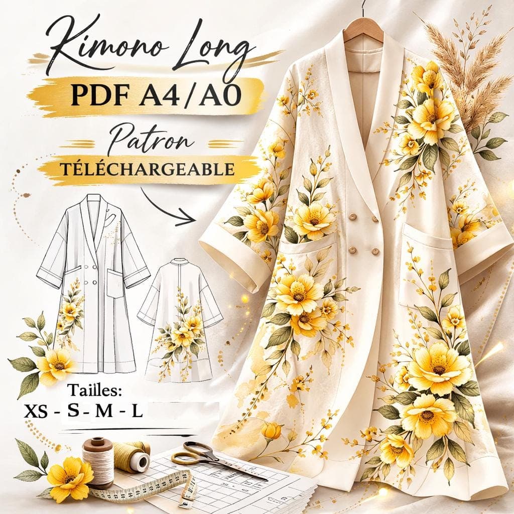 Kimono Femme-Cardigan Long Chic-Style Bohème Romantique patron PDF A4/A0-Veste Oversize Femme – Patron de Couture Téléchargement Instantané - image 5