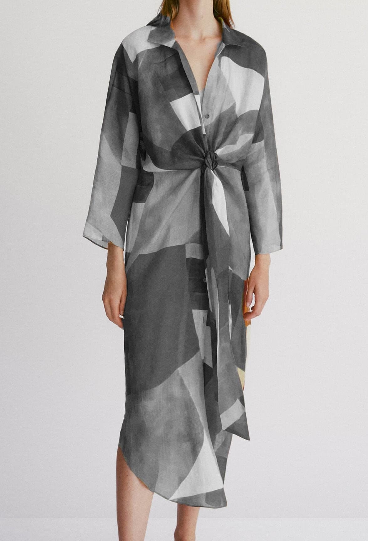 pdf swing Regular fit maxi dress with belted shirt collar/Taille S-M-L/summer dress - image 4
